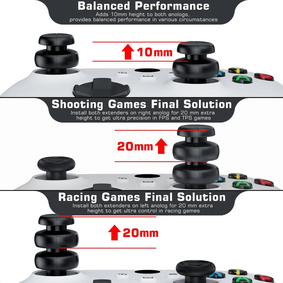 Extensor de pulgar que no se cae y funda de agarre de silicona, 2 juegos para Xbox Series X/S y Xbox One S/X (blanco fantasma)