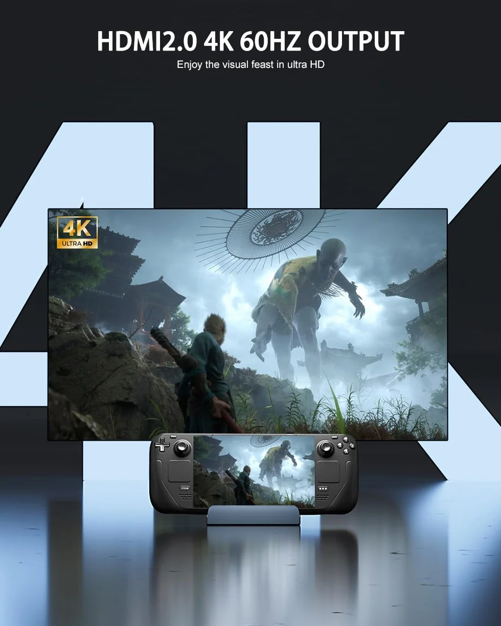 Estación de acoplamiento para Steam Deck OLED, base de cubierta de vapor 6 en 1 con HDMI 2.0 4K 60Hz, LAN Gigabit Ethernet de 1000 Mbps, 3 USB 3.0, puerto USB C de carga de 100 W para válvula de