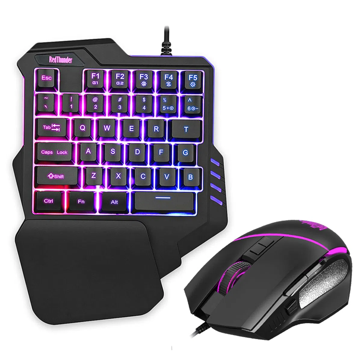 RedThunder G30 Teclado y ratón mecánicos RGB para Juegos con una Sola Mano, 2 Teclas Macro incorporadas + 7 Teclas programables, 35 Teclas Anti-ghosting, ergonómico para PC Mac PS5 Xbox One Gamer