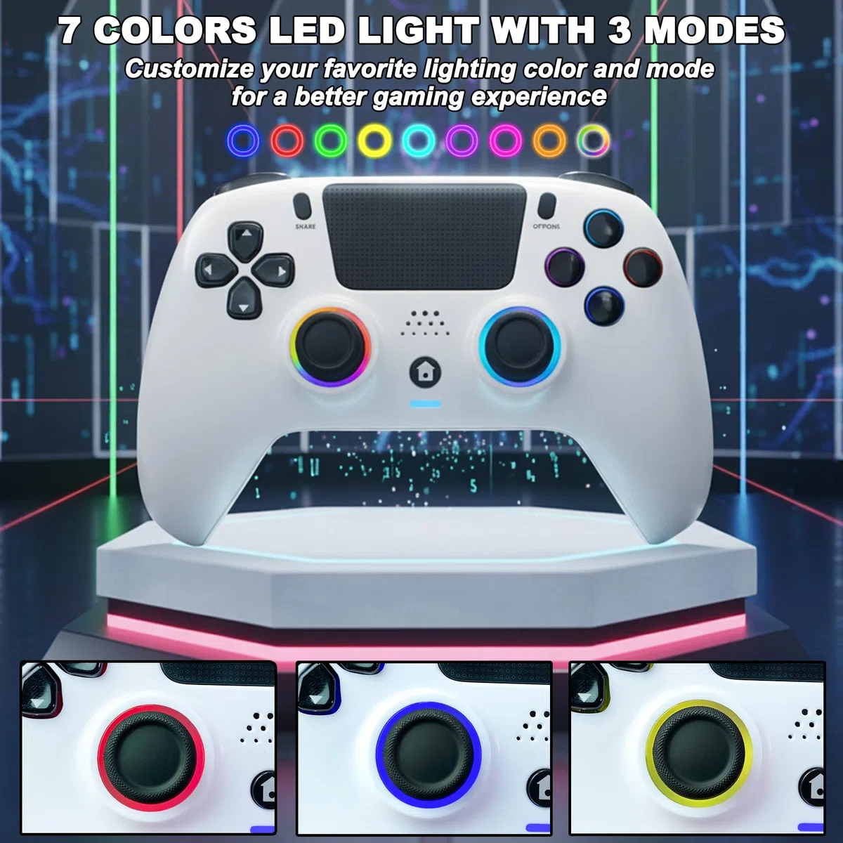 DuLingKer Mando Inalámbrico Compatible con PS4/Pro/Slim, Hall Effect Mando con Hall Joystick/Trigger(Sin Deriva), Vibración, Luz RGB, Audio/Micrófono, Botón M1/M2, Bluetooth Mando Compatible con PS4