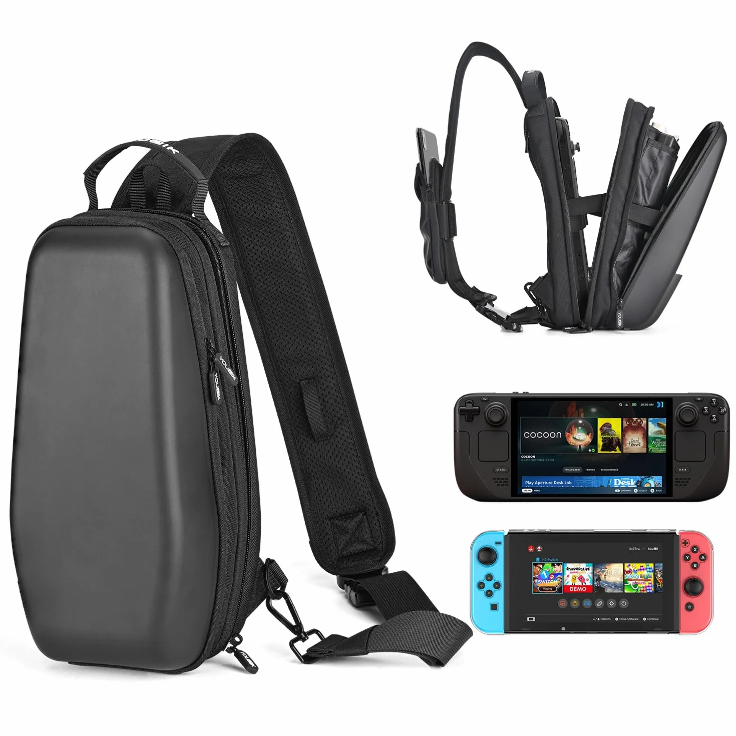 Younik Bolsa de Transporte para la Steam Deck Consola y Accesorios, Mochila Protectora con Carcasa rígida de Viaje para Steam Deck y Switch