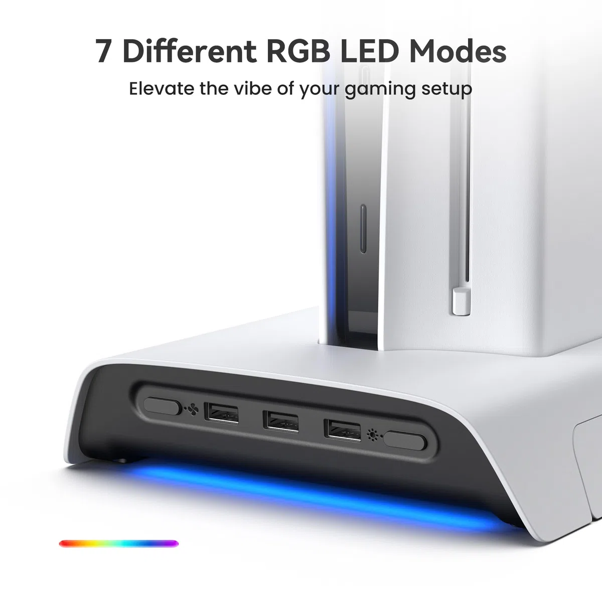 KIWI design D3 Soporte de Refrigeración y Estación de Carga para PS5 Slim con Controlador RGB, Cargador de Controladores PS5, Accesorios PS5 Slim con Ventilador de Refrigeración de 2 Niveles