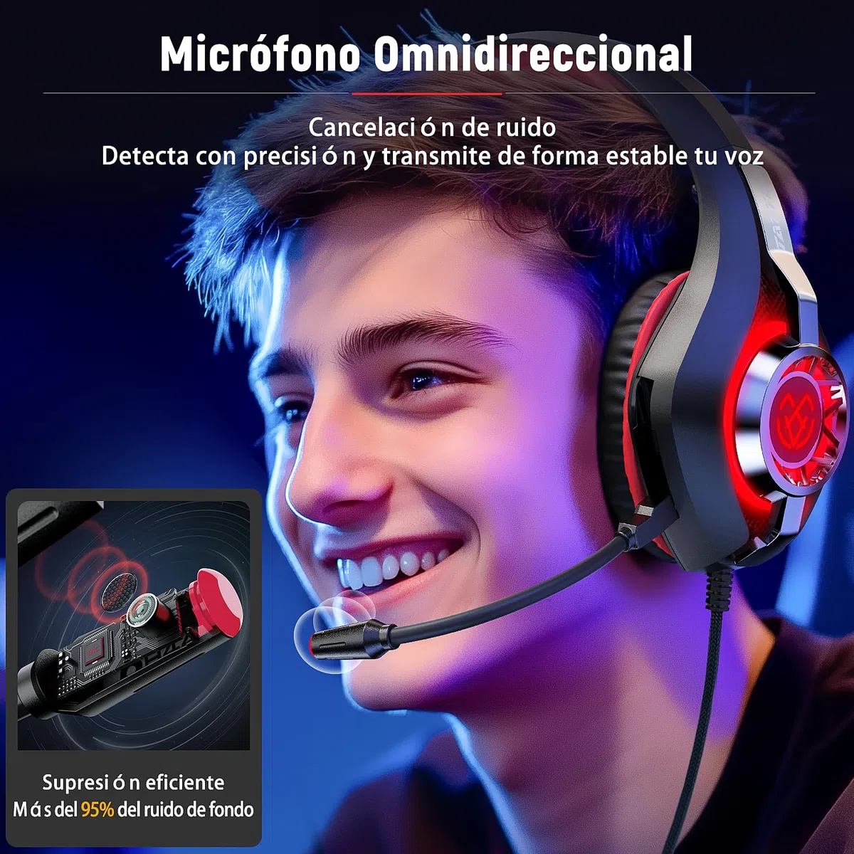 Tatybo Cascos Gaming, Auriculares Gaming con Graves Envolventes 3D, Micrófono Reducción De Ruido Y Almohadillas De Proteína, para Ps4 Ps5 Xbox PC Laptop