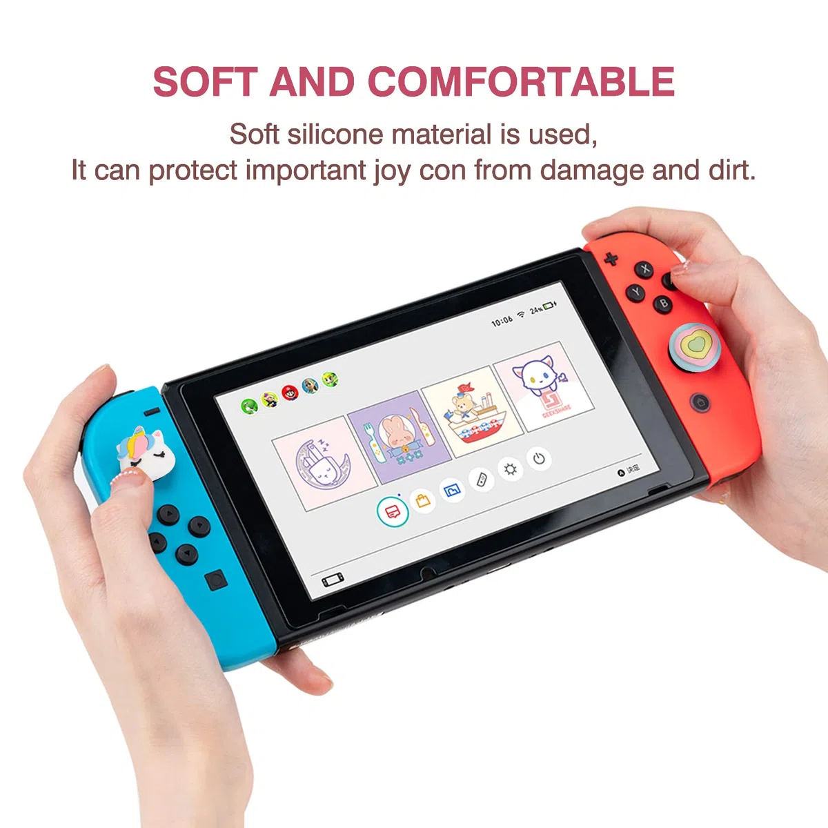 DLseego Cute Pony & Love Heart - Tapas de agarre para el pulgar para Switch Lite/OLED, tapas de botón de silicona suave, cubierta protectora analógica Joy Con Stick, arcoíris (4 piezas)