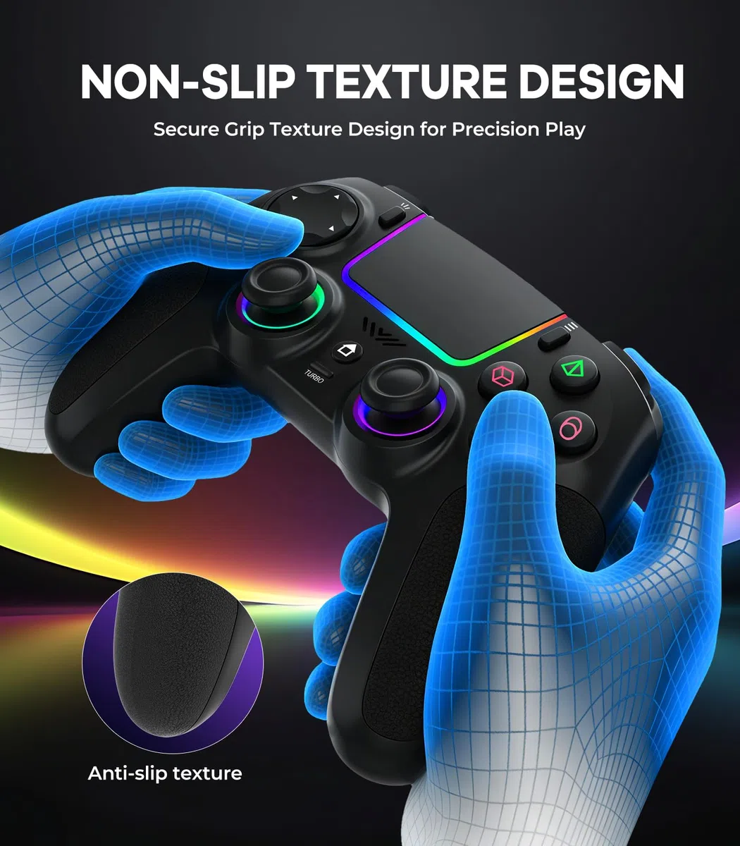 SZPACMATE Mando Inalámbrico para PS4/PS3/Switch/PC/iOS/Android/Steam Deck, con Luces RGB de 8 Colores/Joystick Effect Hall/Batería 1000 mAh/Turbo/Vibración Dual/Programable/Empuñadura Antideslizante