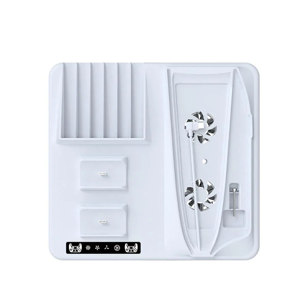 Soporte de refrigeración para PS5 Slim con estación de Carga de Controladores duales PS5, estación de enfriamiento para PS5 Slim Consola con Ranura para 6 Discos de Juego, con 2 colgadores