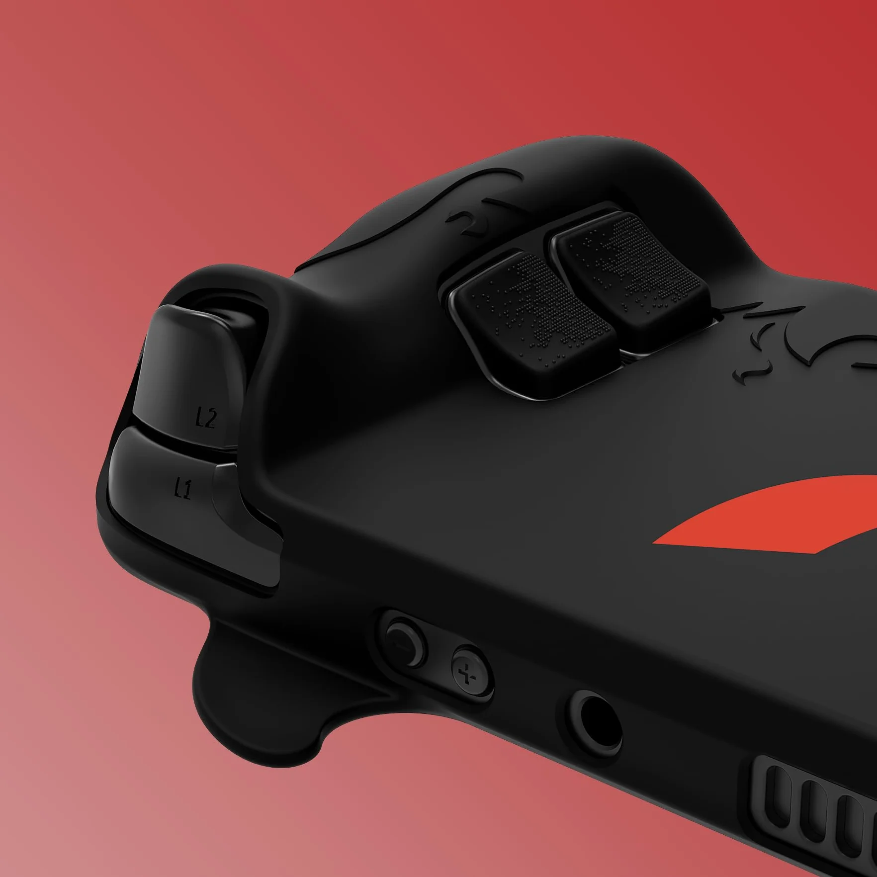 PlayVital Funda de Silicona para Steam Deck LCD & OLED - Protector Antideslizante con Tapas de Joystick & Pegatinas para Trackpad & Mejora de Botones Traseros Set, Diseño Cute Demon (Negro)