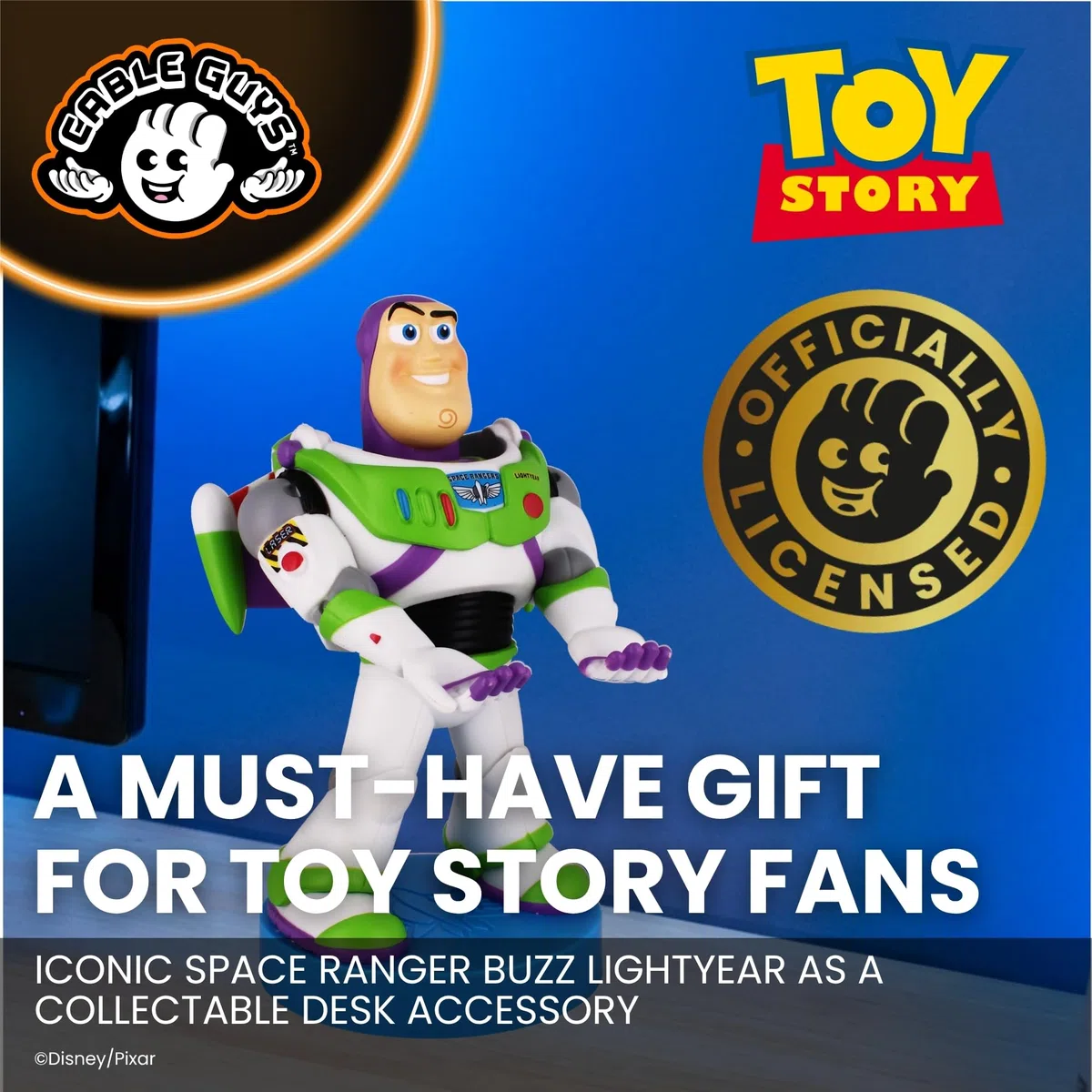 Cableguys Toy Story Buzz Lightyear Soporte Mando y Movil - Figuras Soporte para movil y Mando, Compatible con Xbox, PlayStation y la mayoría de mandos estándar, Accesorios Escritorio Gaming