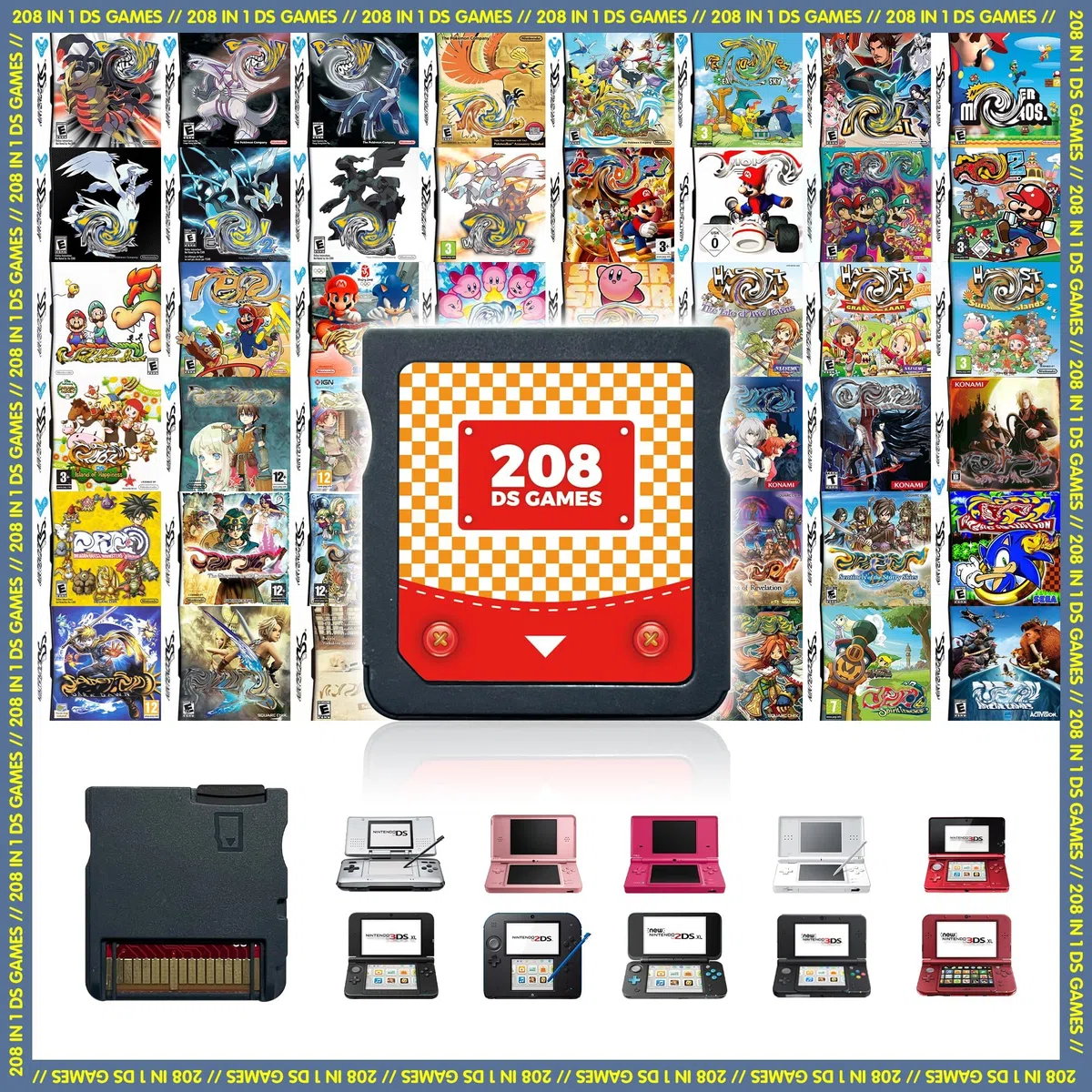 208 in 1 ds Game, Contains 208 Games, Super Combination Game Card,Retro Classic DS Games, Suitable for NDS,NDSi,3DS,New,DS,2DS