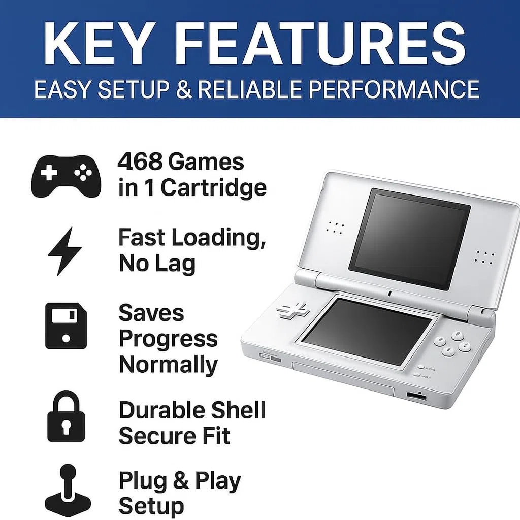 Cartucho de Juegos 468 en 1 para Nintendo DS, DS Lite, DSi, 2DS, 3DS y New 3DS XL/LL – Super Combo Multijuegos – Plug & Play
