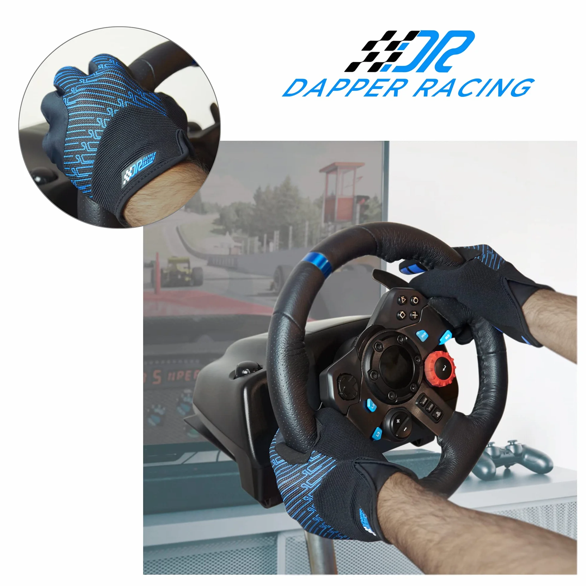 Guantes SIMRACING Aptos para Pantalla táctil | Refuerzo en la Palma | Silicona Antideslizante para Agarre óptimo | Ligeros y Transpirables | Diseñados para Amantes de simuladores