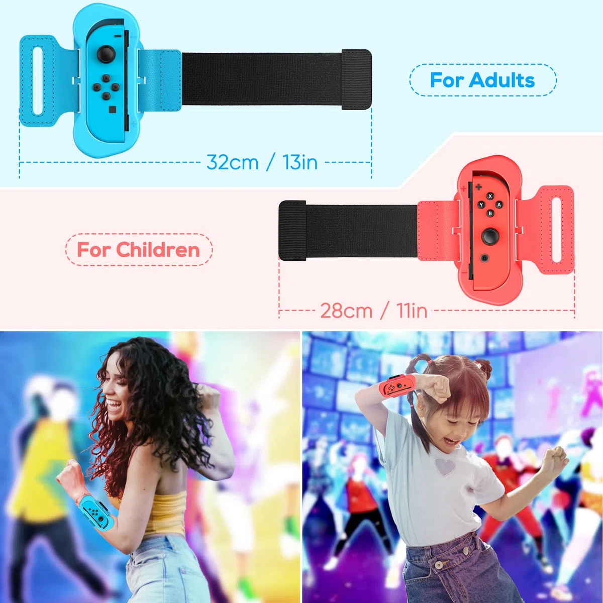 Muñequeras para Dance 2025 2024 2023 2022 Switch y para Zumba Burn It Up – Correas elásticas ajustables mejoradas para Nintendo Switch y Switch OLED Dance, paquete de 2 brazaletes para adultos y niños