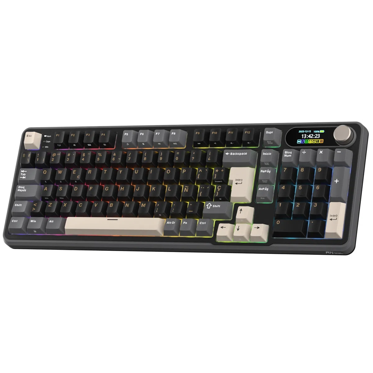 RK ROYAL KLUDGE S98 ES Teclado Mecánico con Smart Display y Botón, Montaje Superior 96% Teclado Mecánico Inalámbrico BT/2.4G/USB-C, Hot-Swappable, Soporte de Software, 98 Teclas, QWERTY Español