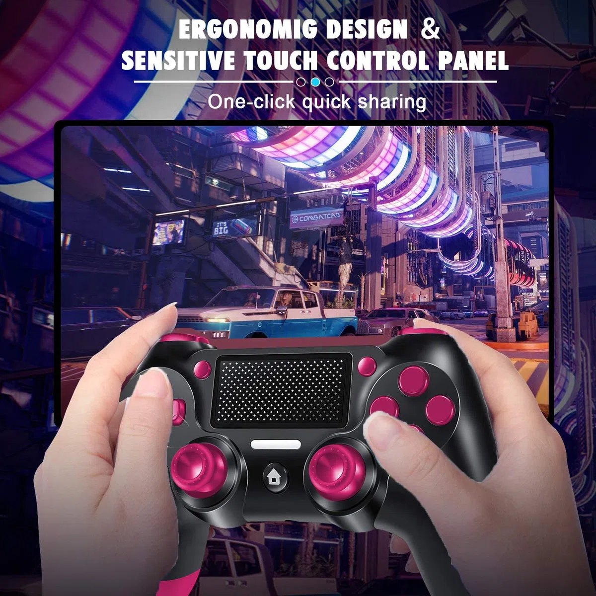Mando Inalámbrico para PS4, Joystick Controlador para PS4/Slim/Pro/PC, con Vibración y Seis Ejes, Clavija de Audio, Panel Táctil, Mando para PS4