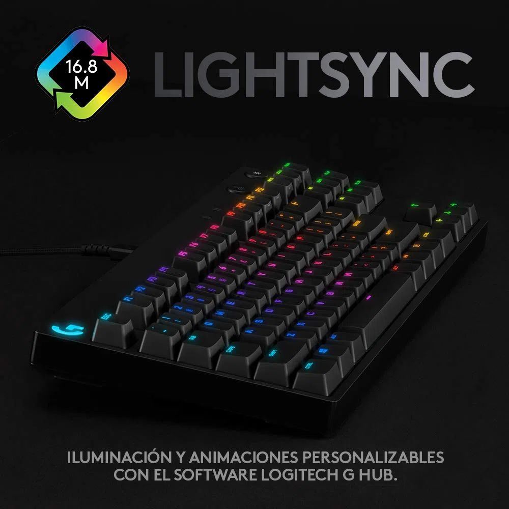 Logitech G Pro Teclado mecánicopara Gaming,Diseño sin Teclado numérico ultraportátil,Cable Micro USB extraíble,Teclas retroiluminadas RGB LIGHTSYNC con 16,8 Millones de Colores,US INT'L QWERTY- Negro