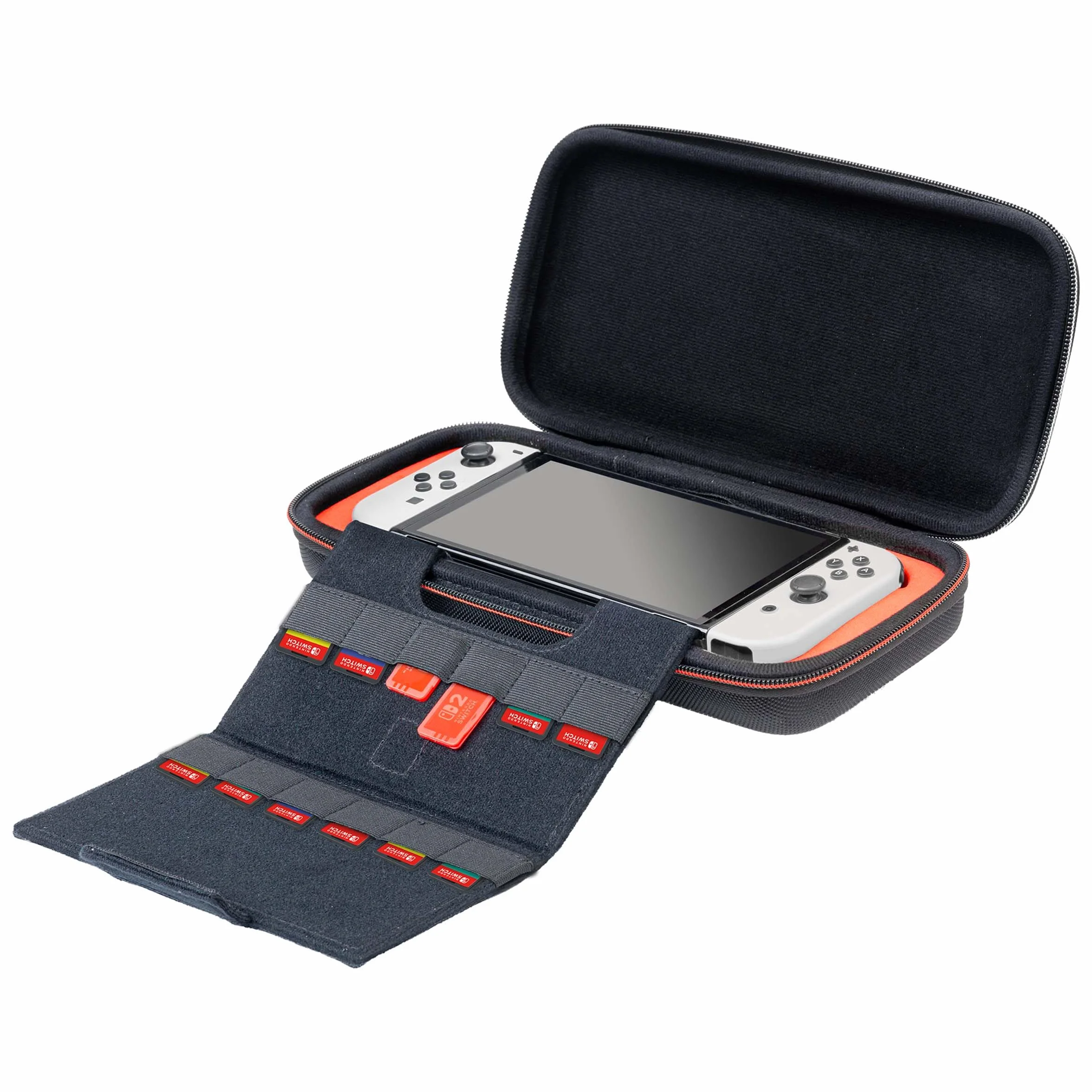 Game Traveler RDS Industries - Funda de Lujo para Nintendo Switch 2, OLED y Sistemas de Nintendo Switch. Negro, con Capacidad para 12 Tarjetas de Juego y 2 Fundas para Tarjetas microSD