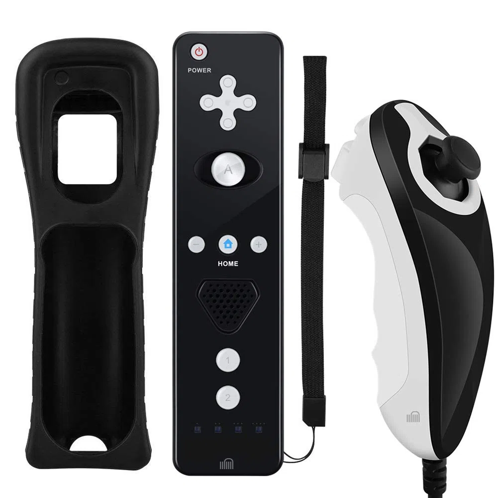 ameego GN-009RN DB Unique design Wireless Remote controller & Nunchuck Controller with Silicon Case and Wrist Strap for Nintendo Wii & Wii U & Mini Wii (Design-B Black)