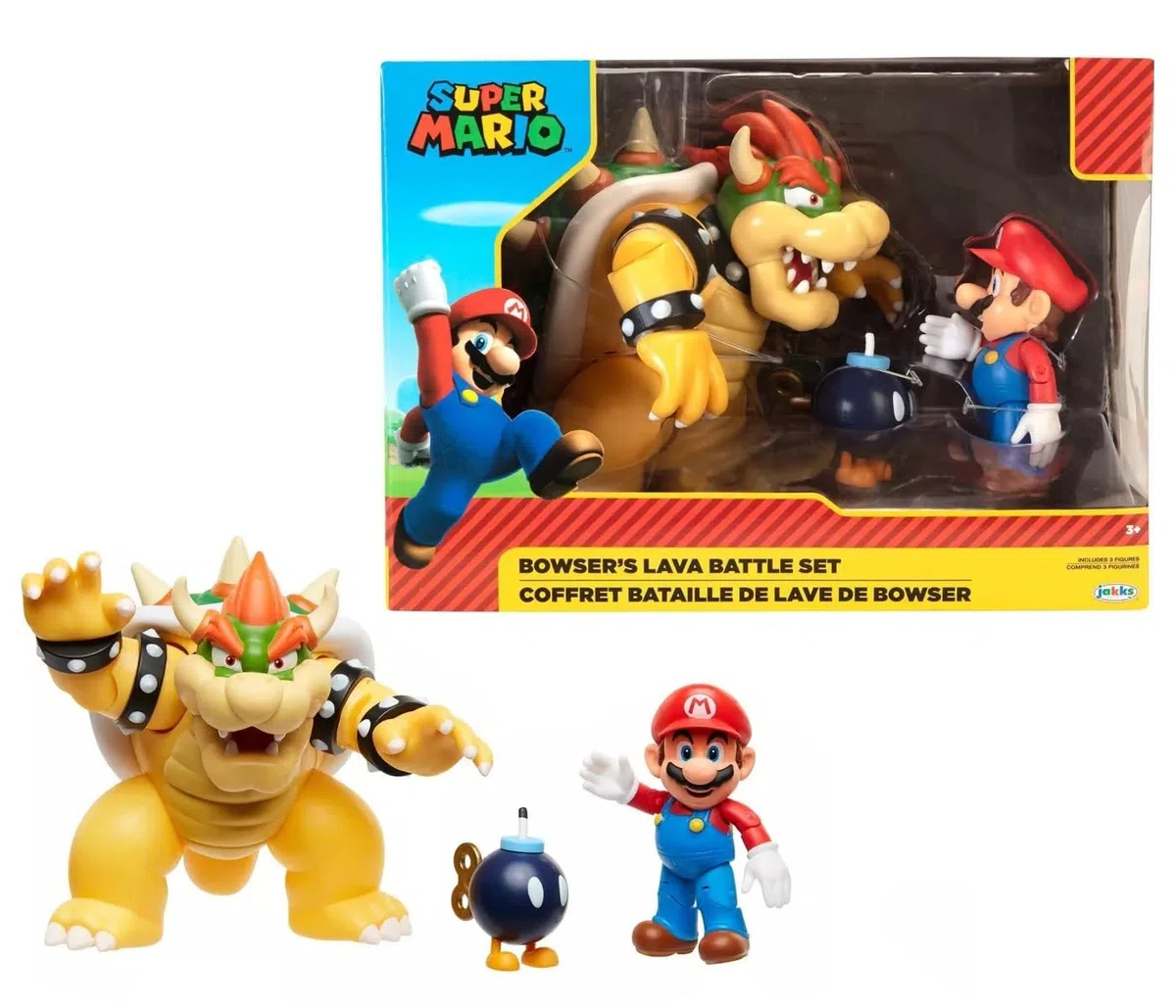 Jakks Pacific Super Mario - Set de Batalla Bowser - Recrea Esta Clásica Batalla Entre Mario vs Bowser - Juguete de hasta 15 cm de Altura - Recomendado para Niños 3 Años +