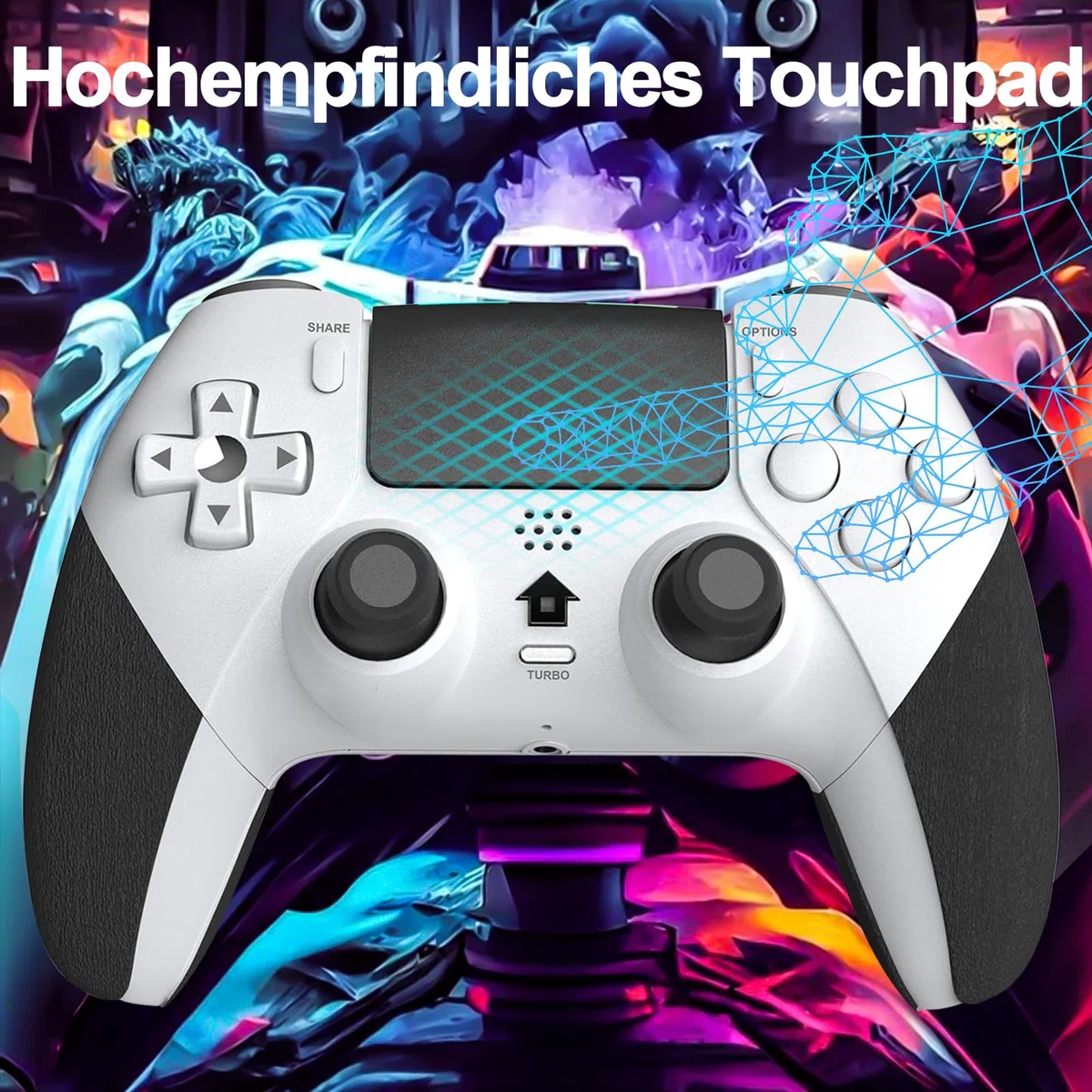 Shiptree Mando para PS-4, Mando Inalámbrico para PS4/Pro/Slim/PC con Doble Vibración, Turbo, Sensor Giroscopio, Panel Táctil, Audio Jack (Blanco)