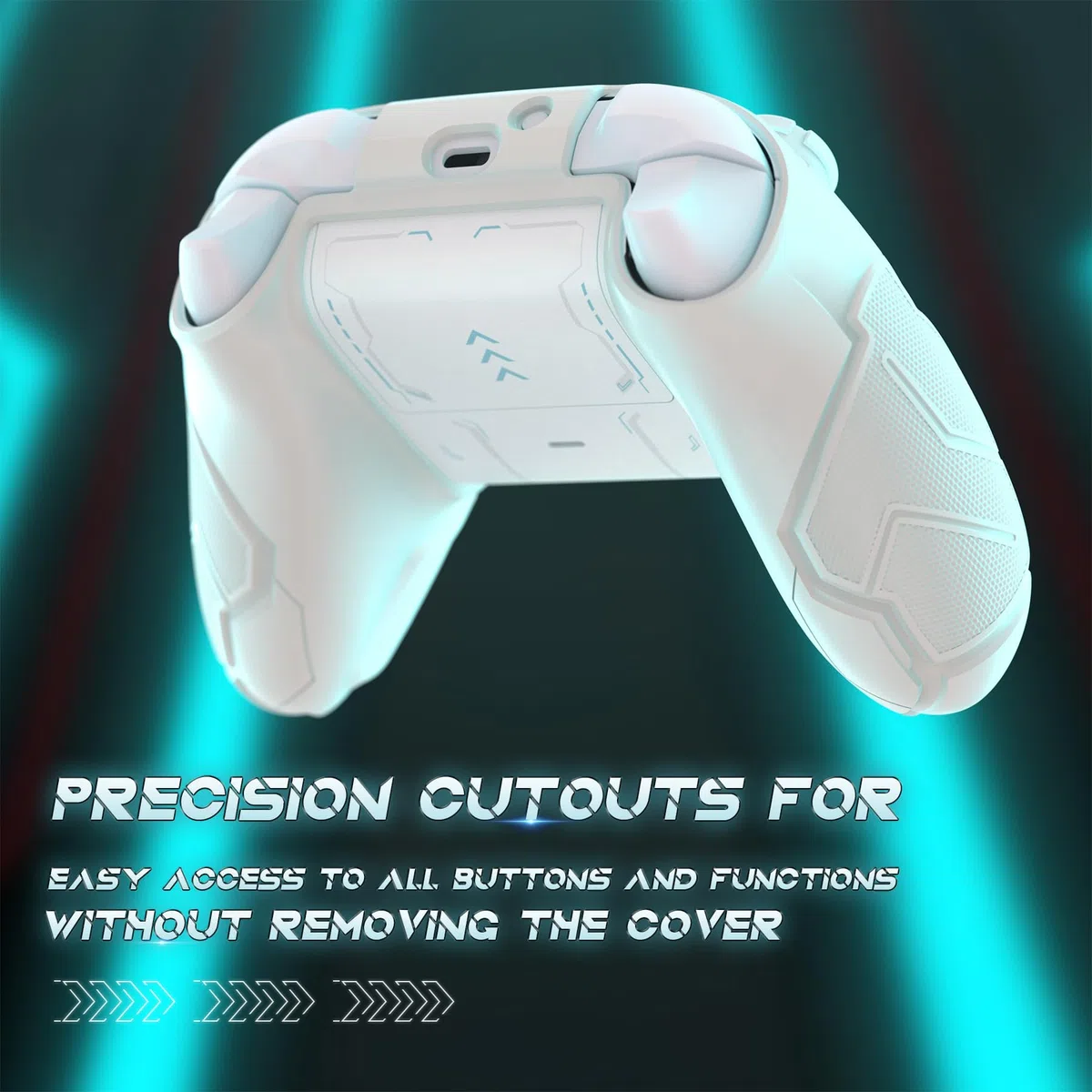 PlayVital Funda de Silicona para Xbox Series X/S Mando, Carcasa Protectora Antideslizante con Thumb Grips y Sticker para Xbox Core Mando - Stellar Mecha (Blanco & Gris Escarcha)