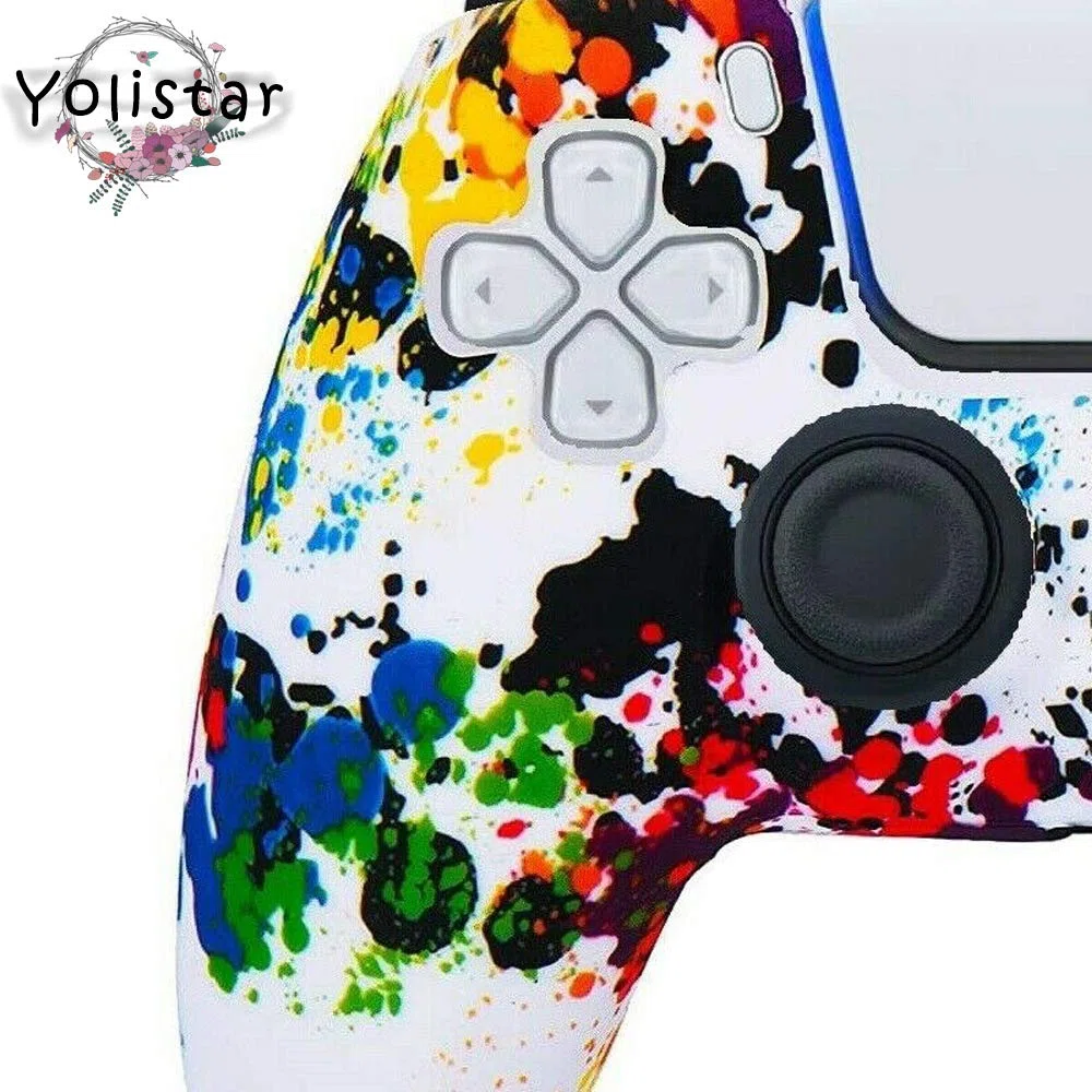 Yolistar - Carcasa para mando PS5 DualSense, funda de silicona flexible sin límite x 1 (blanco Camuflaje) con 4 asas de pulgar compatible con Sony Playstation 5