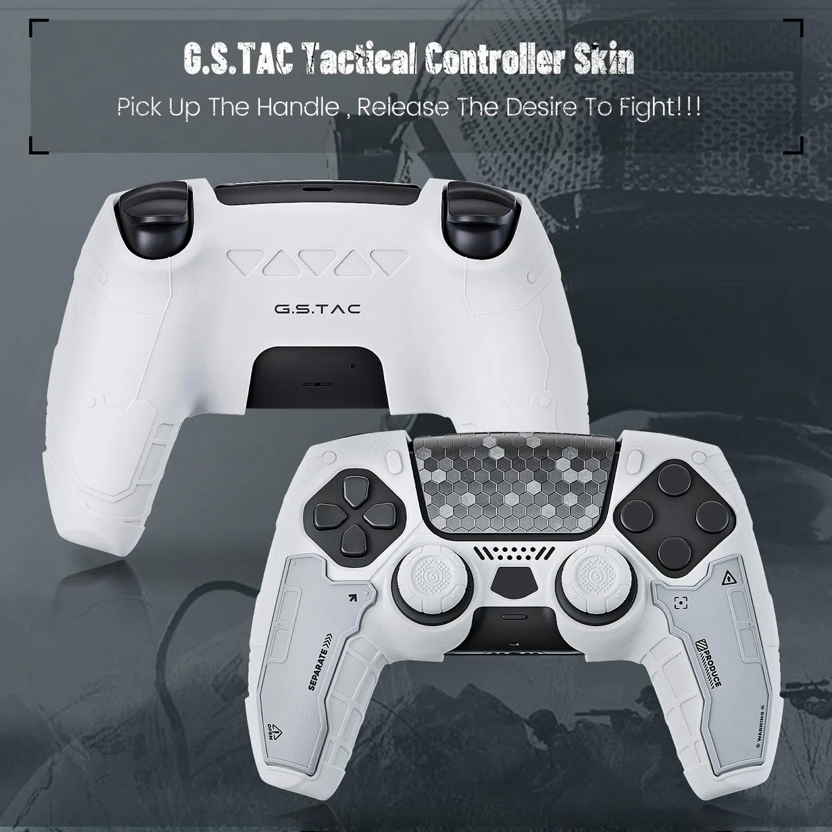 G.S.TAC - Juego de fundas para controlador táctico compatible con PS5, funda de silicona antideslizante compatible con controlador PS5, 2 empuñaduras para el pulgar y 2 calcomanías, compatible con
