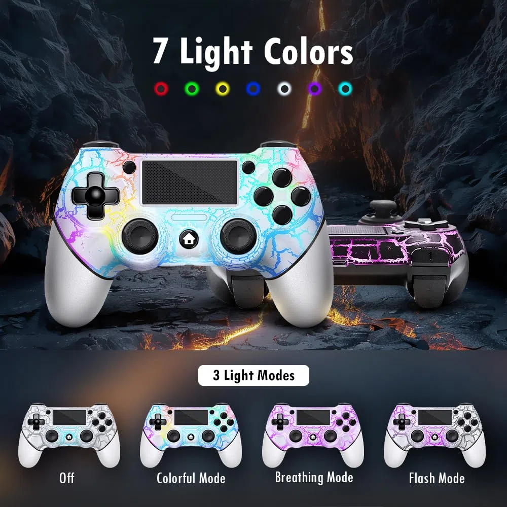 AceGamer 2 Pack Mando Inalámbrico para PS4，Mando de Juego para PS4/Pro/Slim/PC，Gamepad Joystick con Turbo/Botón Trasero/Doble Vibración/6-Axis Sensor Giroscópico (Grietas en blanco y negro)