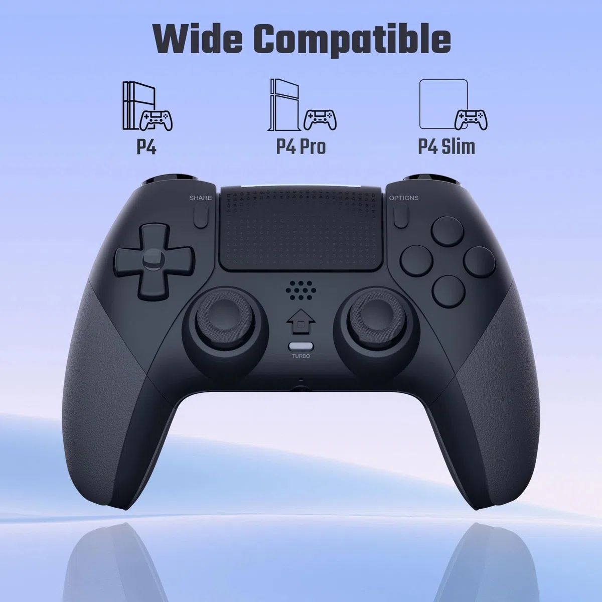 LATEC Mando para PS4, Mando Inalámbrico PS4 con Bluetooth, 2 Botones de Programación Macro, 6-Axis Sensor Giroscópico, Doble Vibración, Panel Táctil, Negro