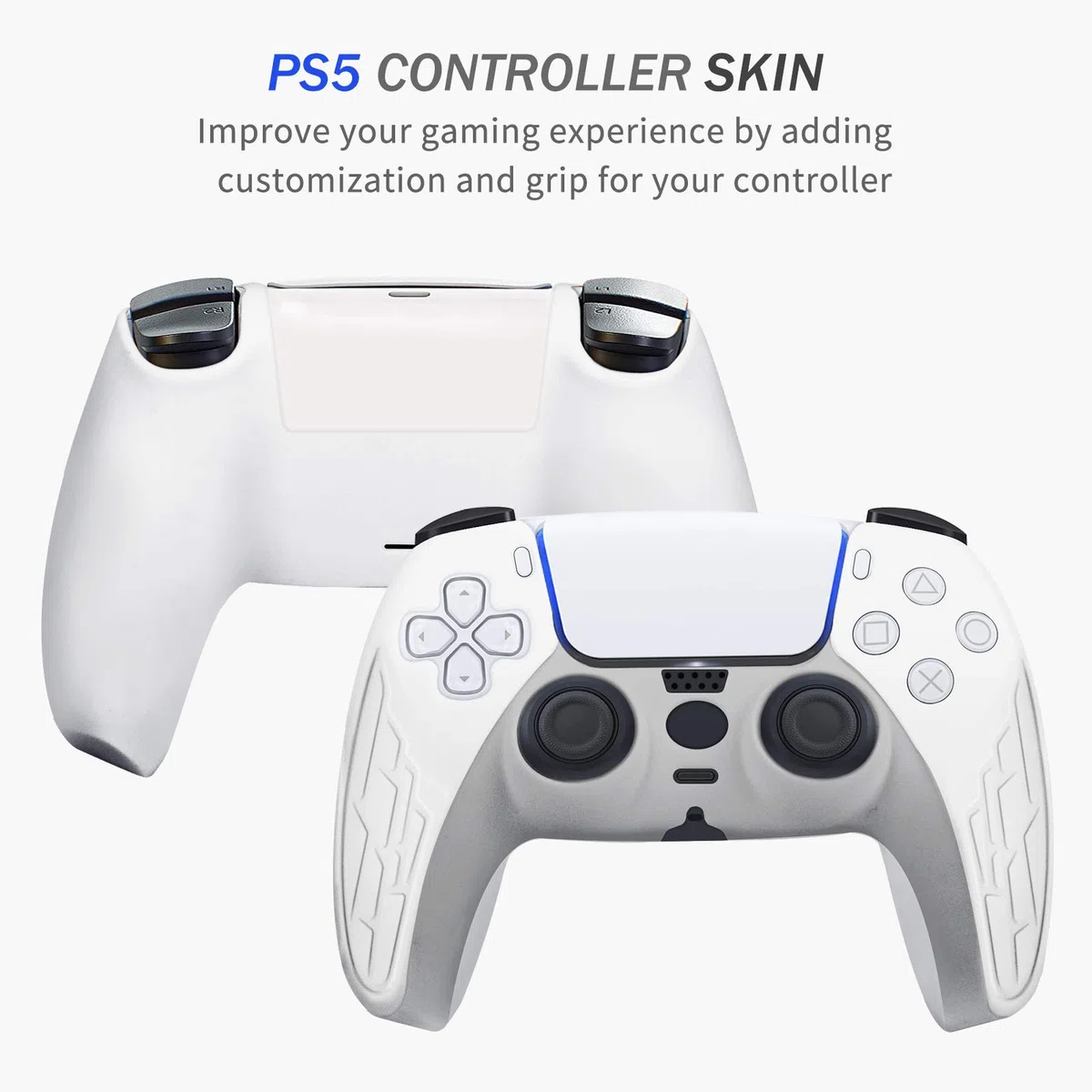 Newseego PS5 Controller Funda [2 Unidades], Funda Protectora de Silicona Suave Antideslizante para la Piel con 16 Piezas de Agarre para el Pulgar para PlayStation5 Controller,Negro + Blanco
