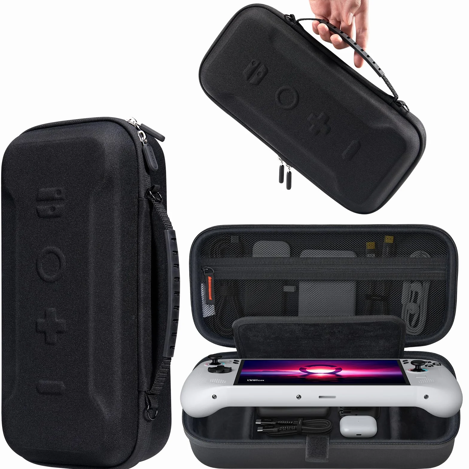JSAUX Funda de Transporte para Lenovo Legion Go / Go S / Legion Go 2, Estuche de Viaje de Gran Capacidad, Cubierta Protectora de Pantalla con Empuñadura, Bolsa de Almacenamiento, Negro