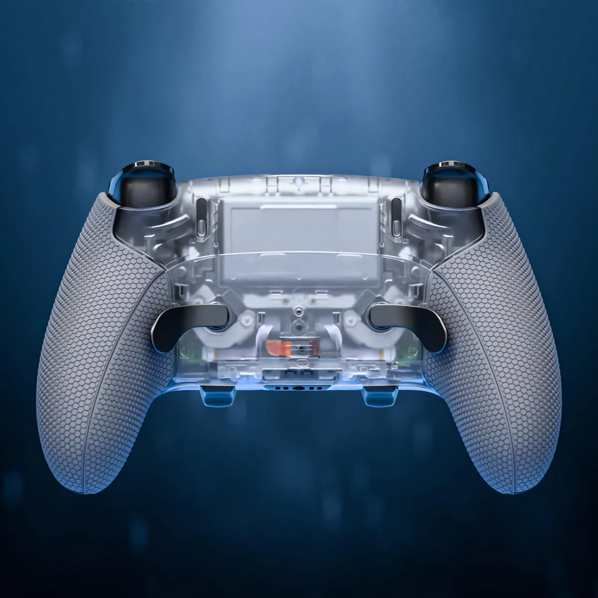eXtremeRate Beyond ARC Carcasa Inferior Compatible con ps5 Edge Controller Accesorios Placa Cubierta Trasera con Grip de Goma de Repuesto y Marco Decorativo para ps5 Edge Mando (Gris & Transparente)