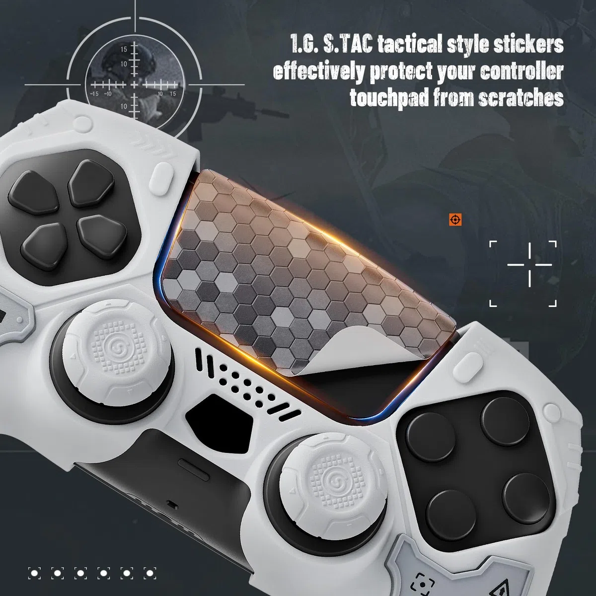 G.S.TAC - Juego de fundas para controlador táctico compatible con PS5, funda de silicona antideslizante compatible con controlador PS5, 2 empuñaduras para el pulgar y 2 calcomanías, compatible con