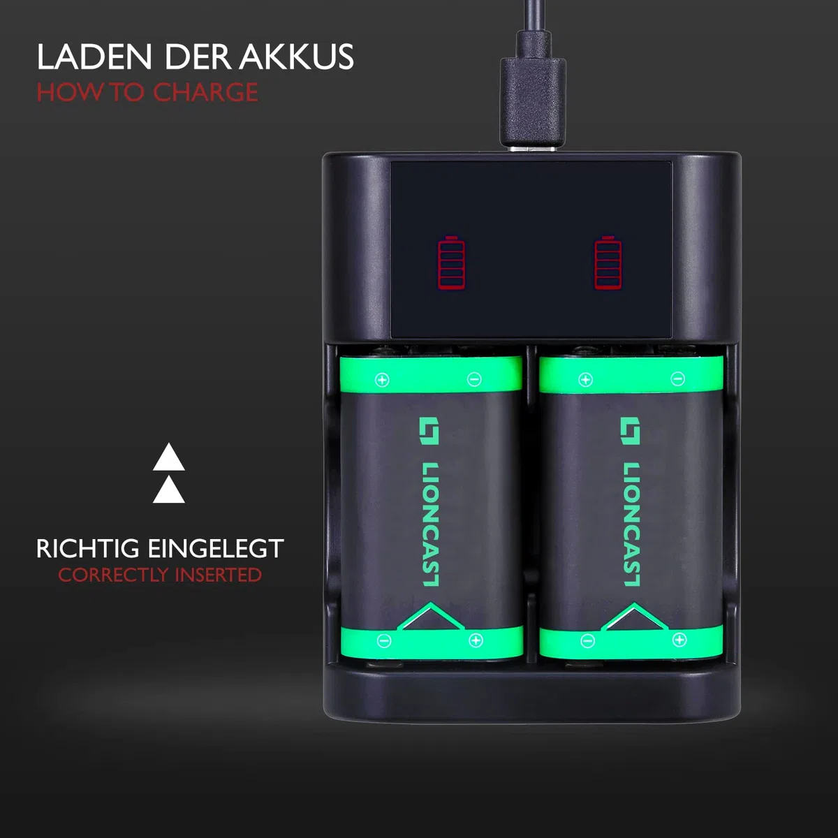 Lioncast Batería para el Mando de Xbox (2 baterías), batería Recargable para el Mando de Xbox, estación de Carga de baterías con Pantalla LED (batería para el Mando de Xbox Serie S y Xbox Serie X)