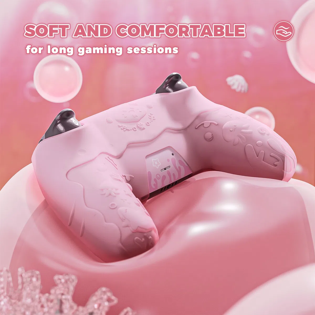 PlayVital Funda de Silicona Semitransparente para ps5 Mando - Serie Cute Ocean Whisper, Carcasa Protectora con Tapas para Joysticks y Pegatina, Compatible con Base de Carga (Rosa Melocotón)