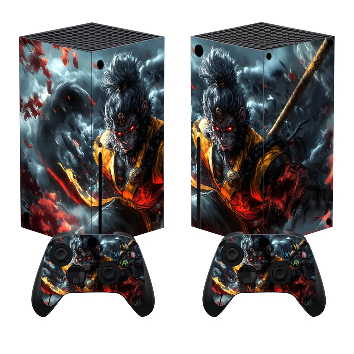 PlayVital Pegatina para Xbox Series X - Calcomanía Vinilo Skin Adhesivo para Consola y Mando, Diseño Duradero, Protección Antirayaduras, Fácil de Colocar y Quitar (Tormenta Wukong)