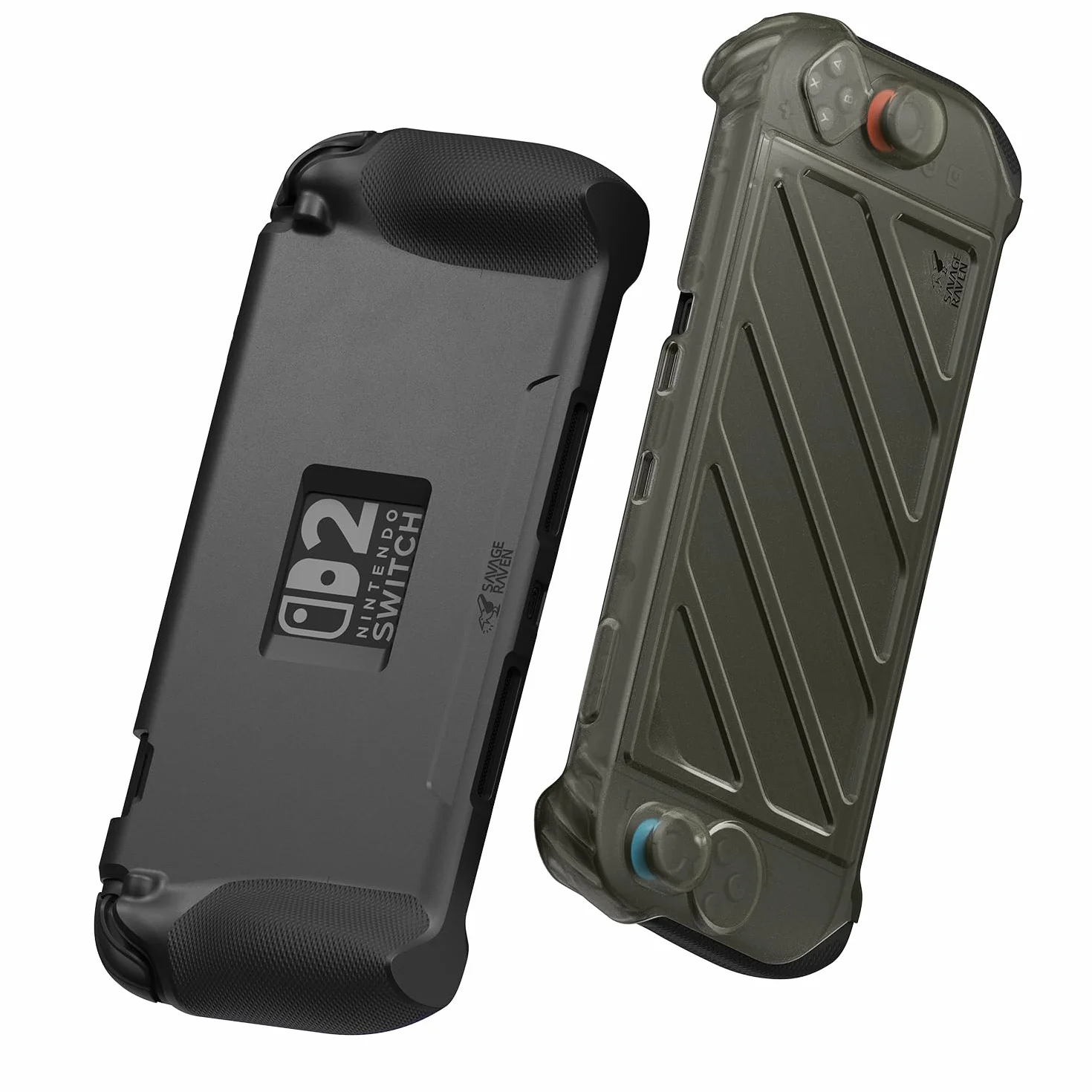Savage Raven by Skull & Co. StandGrip Front Cover Bundle for Nintendo Switch 2: Protective Case with Textured Grips Full Protection and Hard-Shell Front Cover Handheld Design - Smoky Black