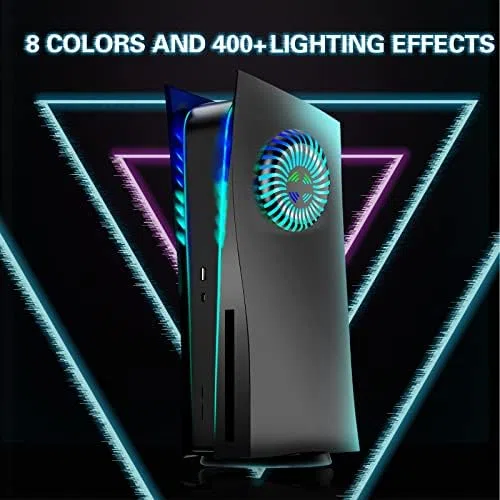 arVin Placas frontales para PS5 con luces LED de ventilación, cubierta de refrigeración de repuesto para disco PS5 antiarañazos, a prueba de polvo con luces RGB, 3 modos de control, 8 colores, más de