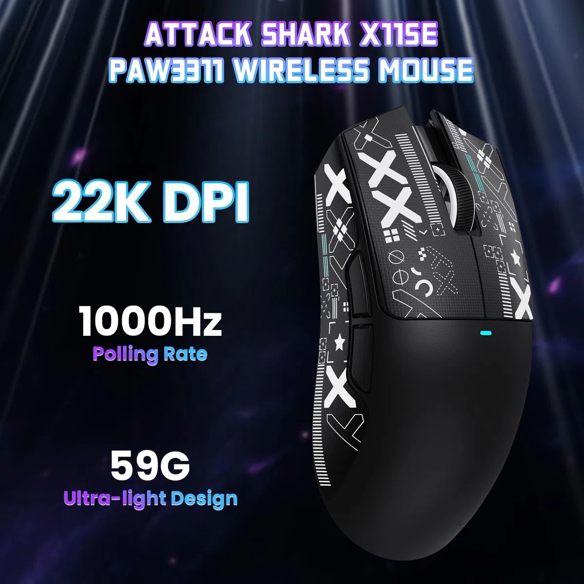 ATTACK SHARK X11 SE Ratón Gaming Inalámbrico, Sensor Gaming PixArt PAW3311, BT/2.4G Inalámbrico/Cableado, 22000 dpi, 65 Horas, Ratón para Oficina y Gaming para Win11/Xbox/PS/Mac (Negro + Cinta)