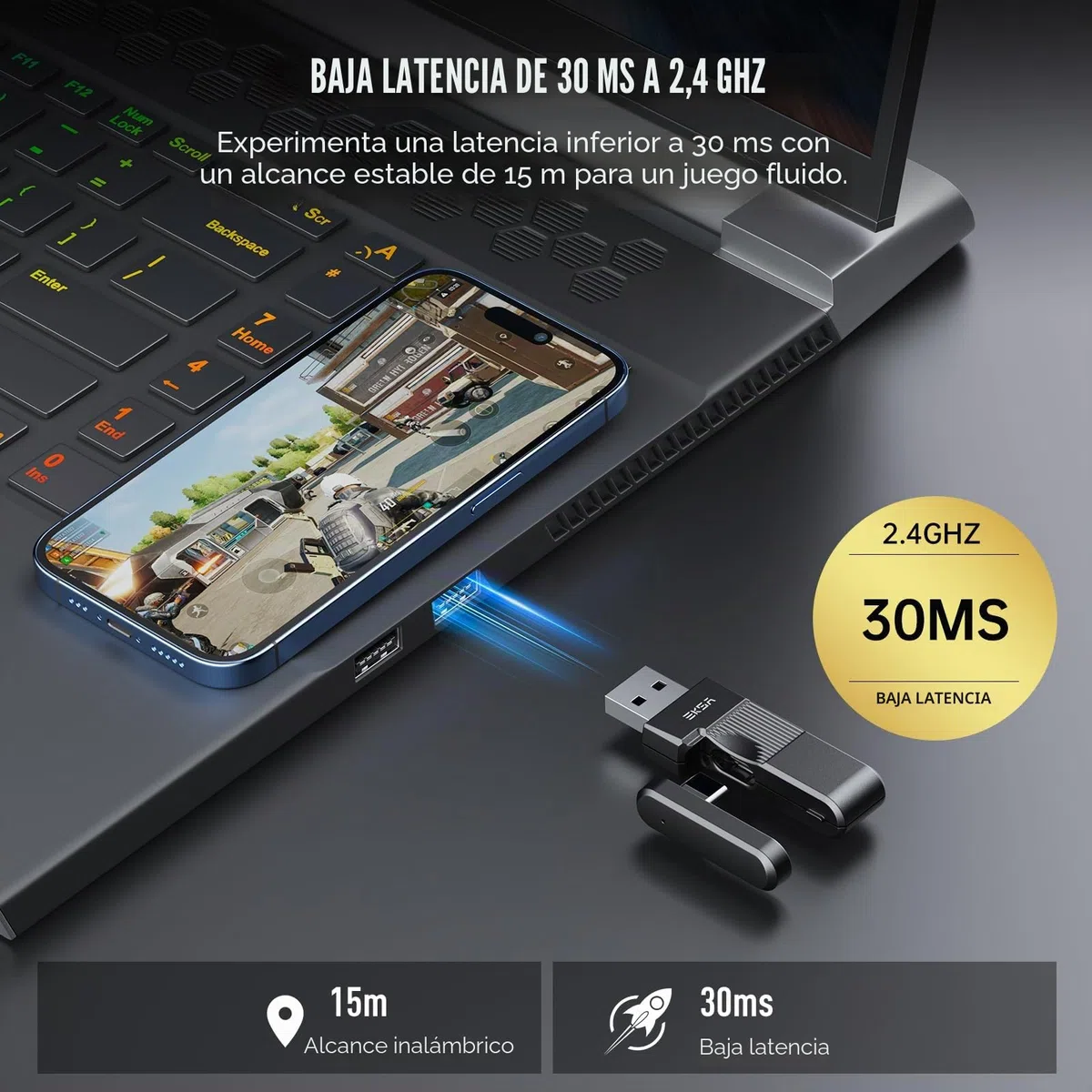 EKSA E900WT Cascos Gaming Inalámbricos para PC, PS5, PS4, Switch, Mac - Auriculares Gaming Inalámbricos y Microfono Cancelación Ruido, Gaming Headset with 2.4GHz USB A & C,80H Batería, 3D Sonido