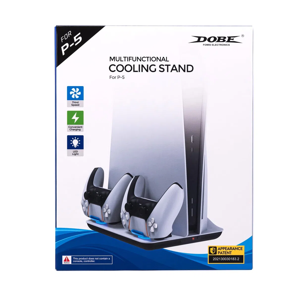 Mcbazel - Estación de Carga Vertical para Consola PS5, Soporte Multifuncional con luz Azul y LED, Carga rápida para mandos de Juego para Consola PS5 - Blanco (no para PS5 Slim)
