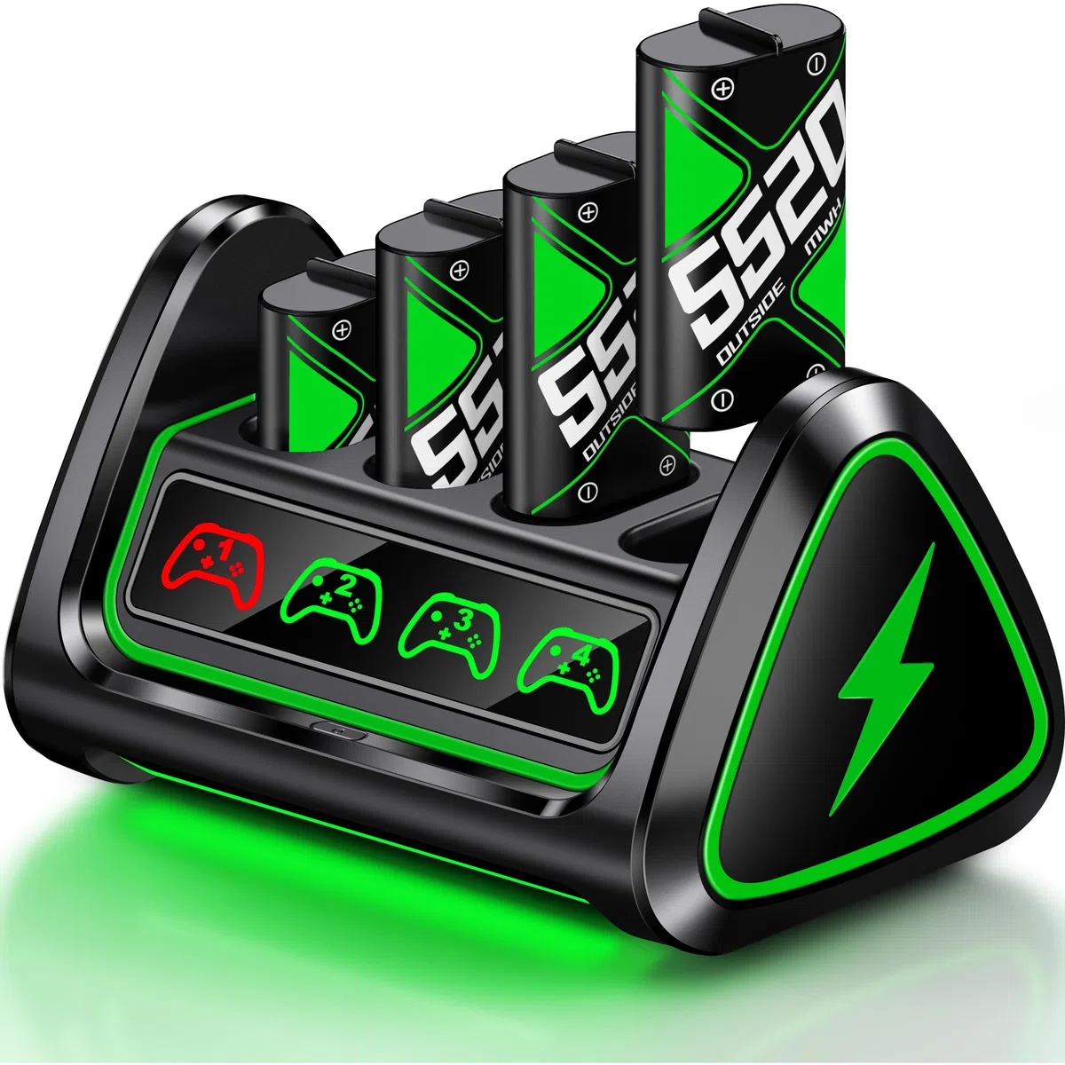 Batería para controlador de Xbox con 4 baterías recargables de 5220 mWh para Xbox One/Xbox Series X/S, batería para Xbox One, estación de carga con interruptor táctil y puerto de carga USB, paquete de