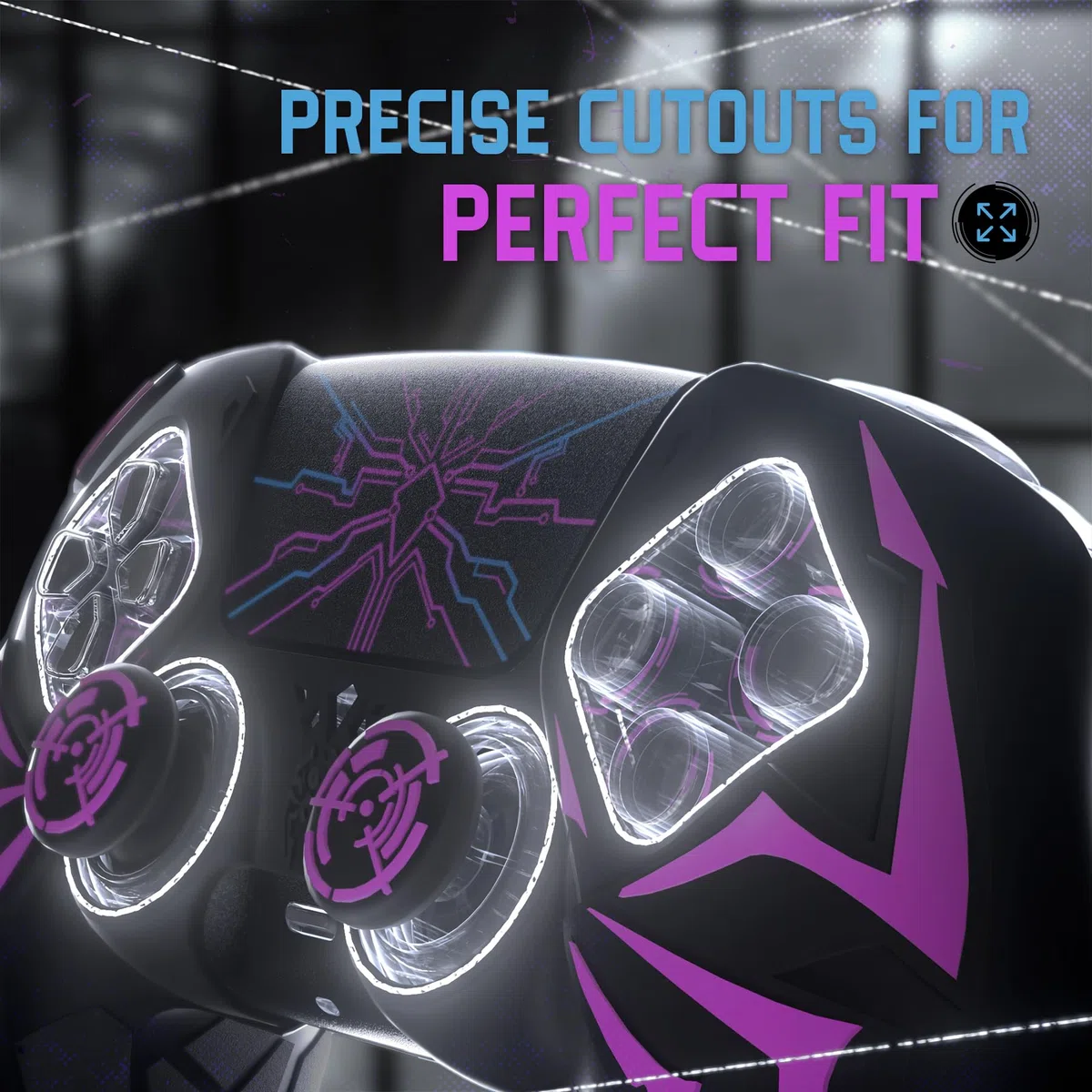 PlayVital Funda de Silicona para ps5 Mando - Diseño Cyber Spider, Antideslizante y Antigolpes, Incluye 2 Agarre de Pulgar y 6 Stickers, Compatible con ps5 Estación de Carga Oficial (Negro & Violeta)