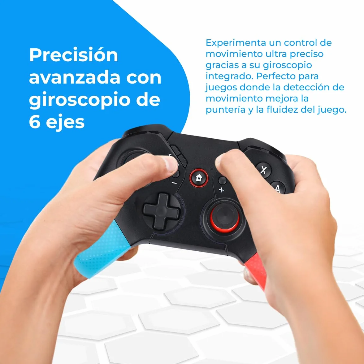 NK Mando PRO Switch Inalámbrico- Wireless Pro Switch Controller con Función Macro/Wake/Turbo/Gyro Axis/Doble Vibración/RGB Light - Color Negro/Rojo/Azul