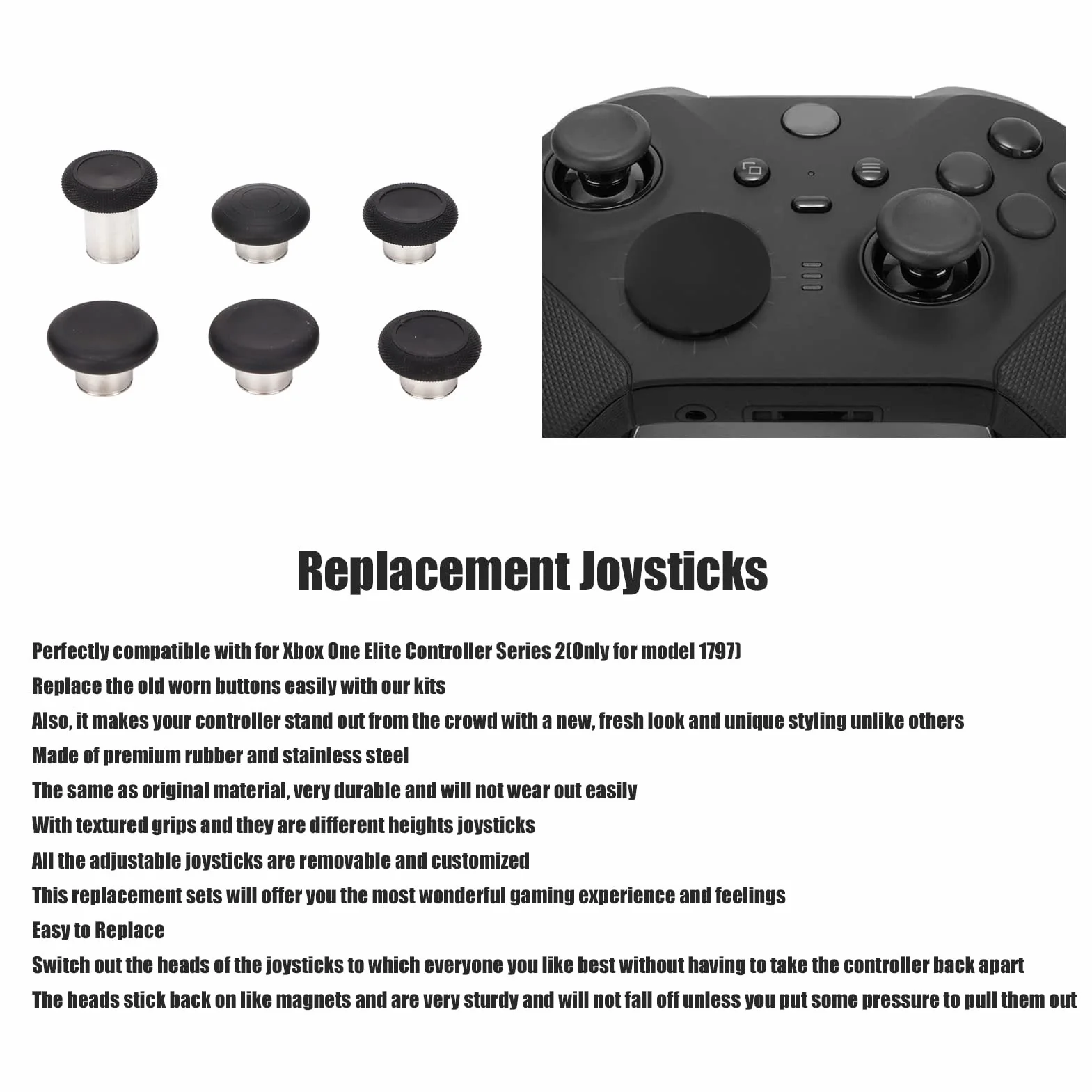Joysticks de Repuesto, 6 uds. Joysticks de Goma de Metal de Acero Inoxidable Grip Swap Joysticks Thumb Stick para One Series 2