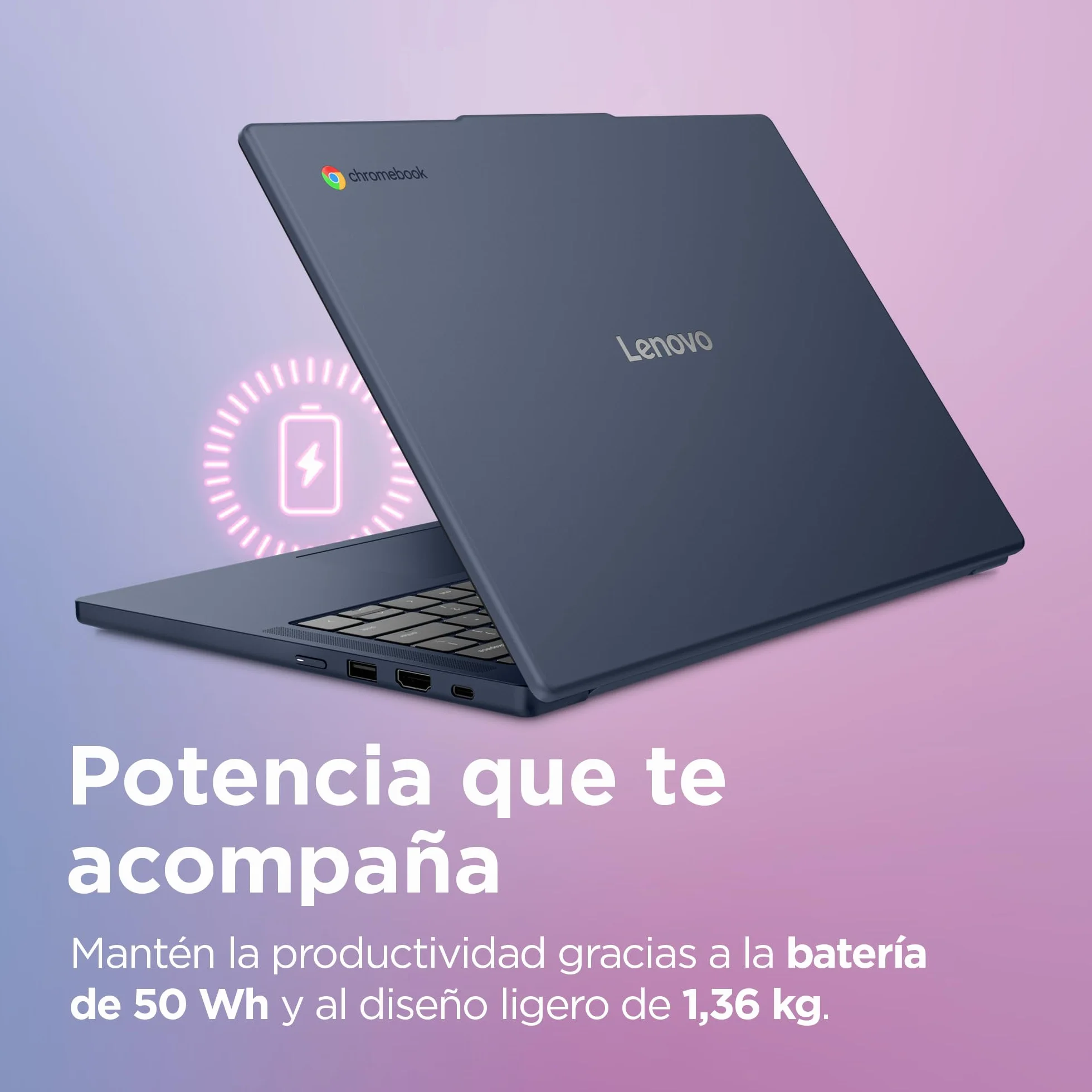 Lenovo Chromebook Gen 11 - Ordenador Portátil 14" WUXGA (MediaTek Kompanio 540, 8 GB RAM, 128 GB UFS 2.2, ChromeOS) QWERTY Español, Azul + 3 Meses Google AI Pro con Gemini Pro y 5TB