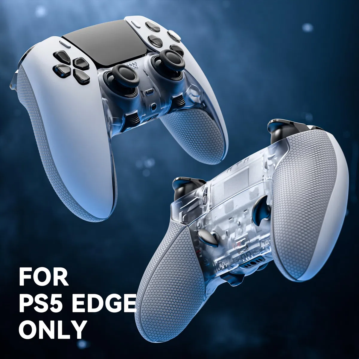 eXtremeRate Beyond ARC Carcasa Inferior Compatible con ps5 Edge Controller Accesorios Placa Cubierta Trasera con Grip de Goma de Repuesto y Marco Decorativo para ps5 Edge Mando (Gris & Transparente)