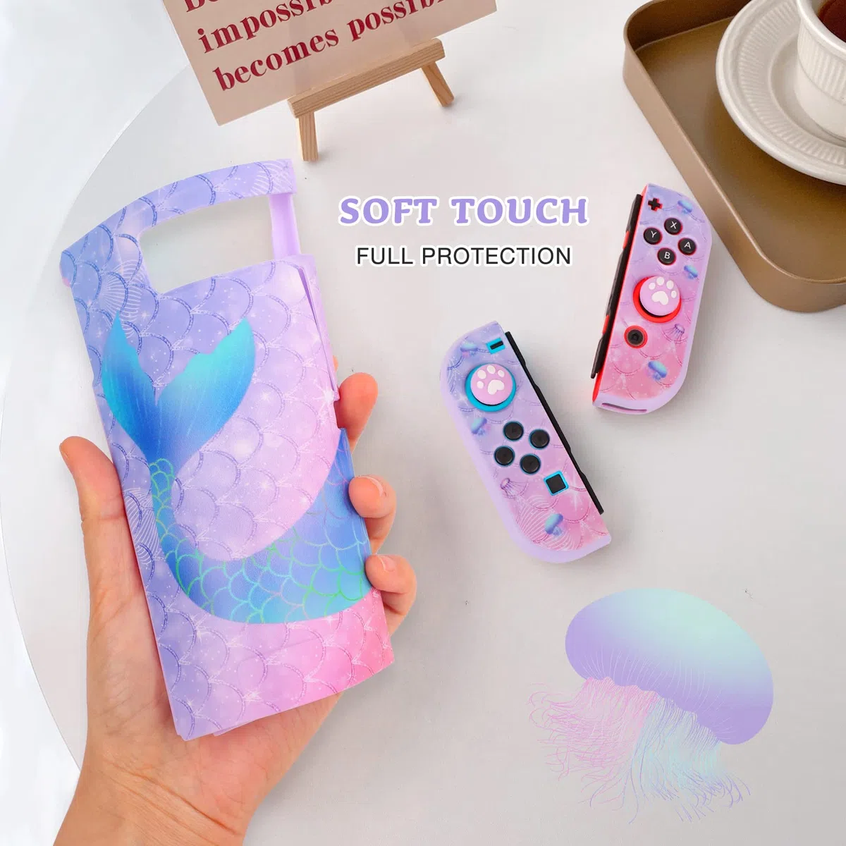 JYPS Sirena Funda para Nintendo Switch, Estuche de Transporte para Accesorios de Consola y Tarjetas de Juego, Rígido Bolsa de Viaje Protectora con asa para Switch para niñas(Morado)
