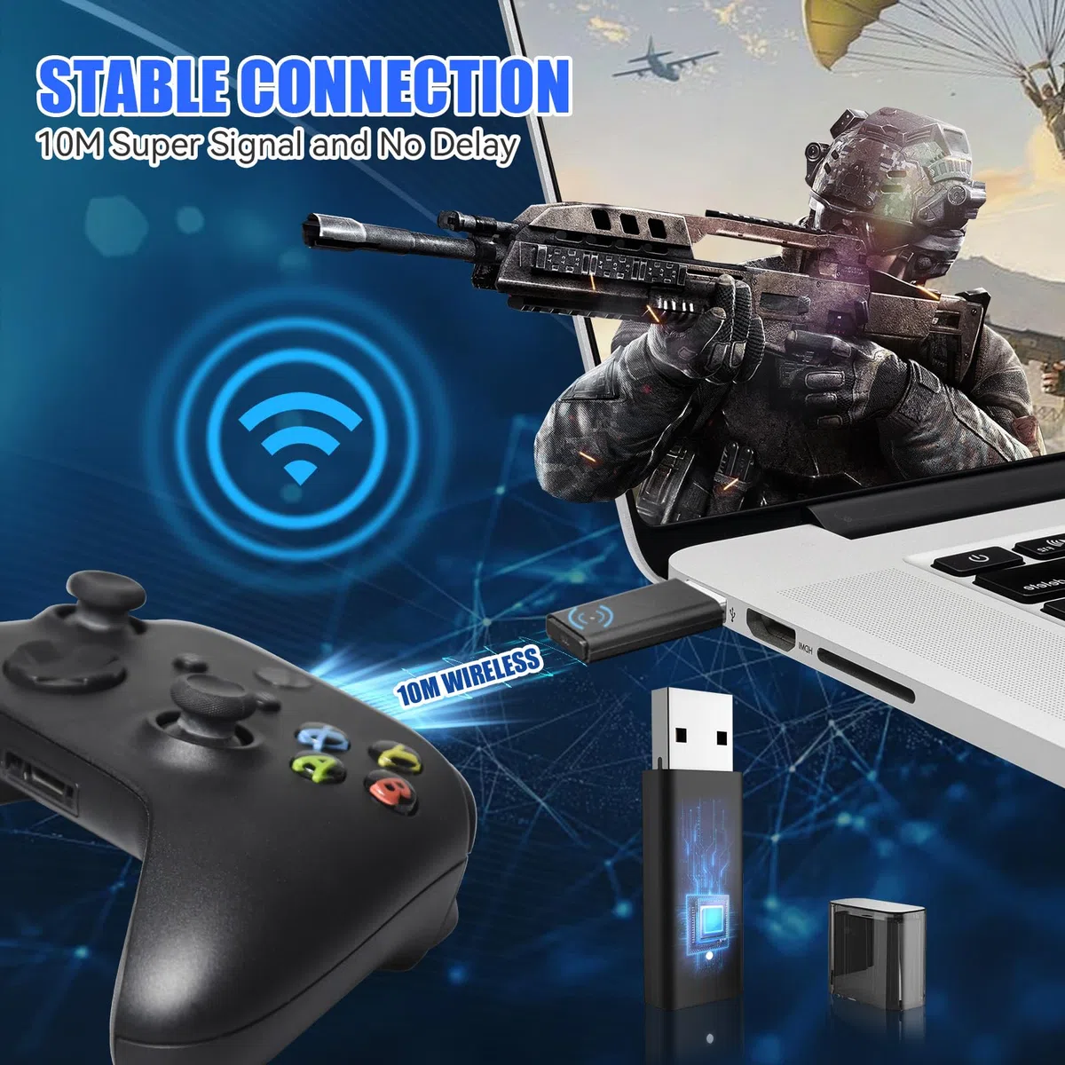 Adaptador Mando para PC Windows 10/11/8/8.1/7 Gaming Receiver inalámbrico Compatible con Xbox One/One X S/Series X S/Elite Series Controller