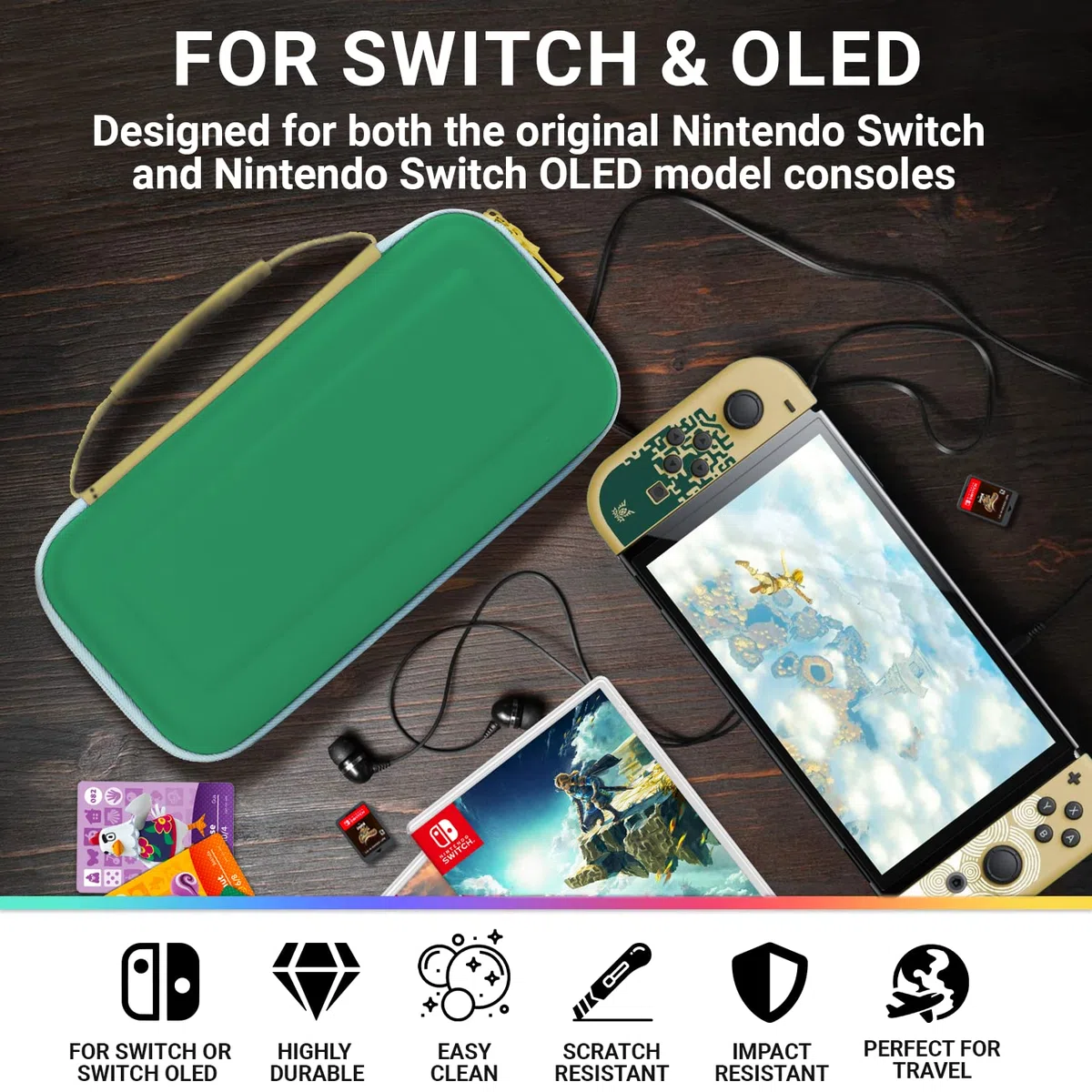 Orzly Funda de Transporte para Consola Nintendo Switch OLED con Accesorios y Compartimento de Almacenamiento de Juegos, Funda fácil de Limpiar en Caja de Regalo