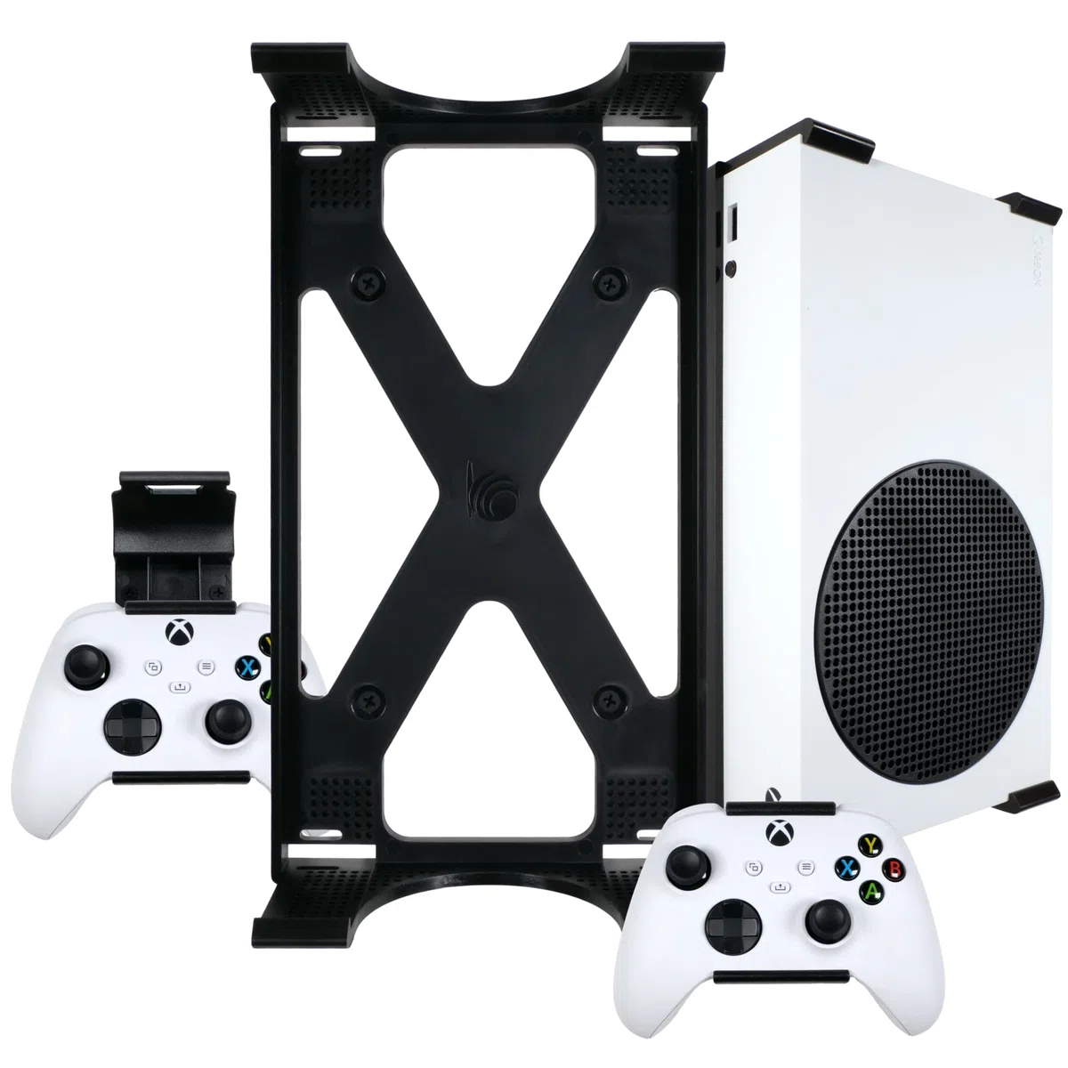 Soporte de pared y controladores Xbox Series S por Q-View - Se monta firmemente debajo del escritorio - Diseño Signature X - Tornillos y fijaciones incluidos - Fabricado en el Reino Unido - Plástico -